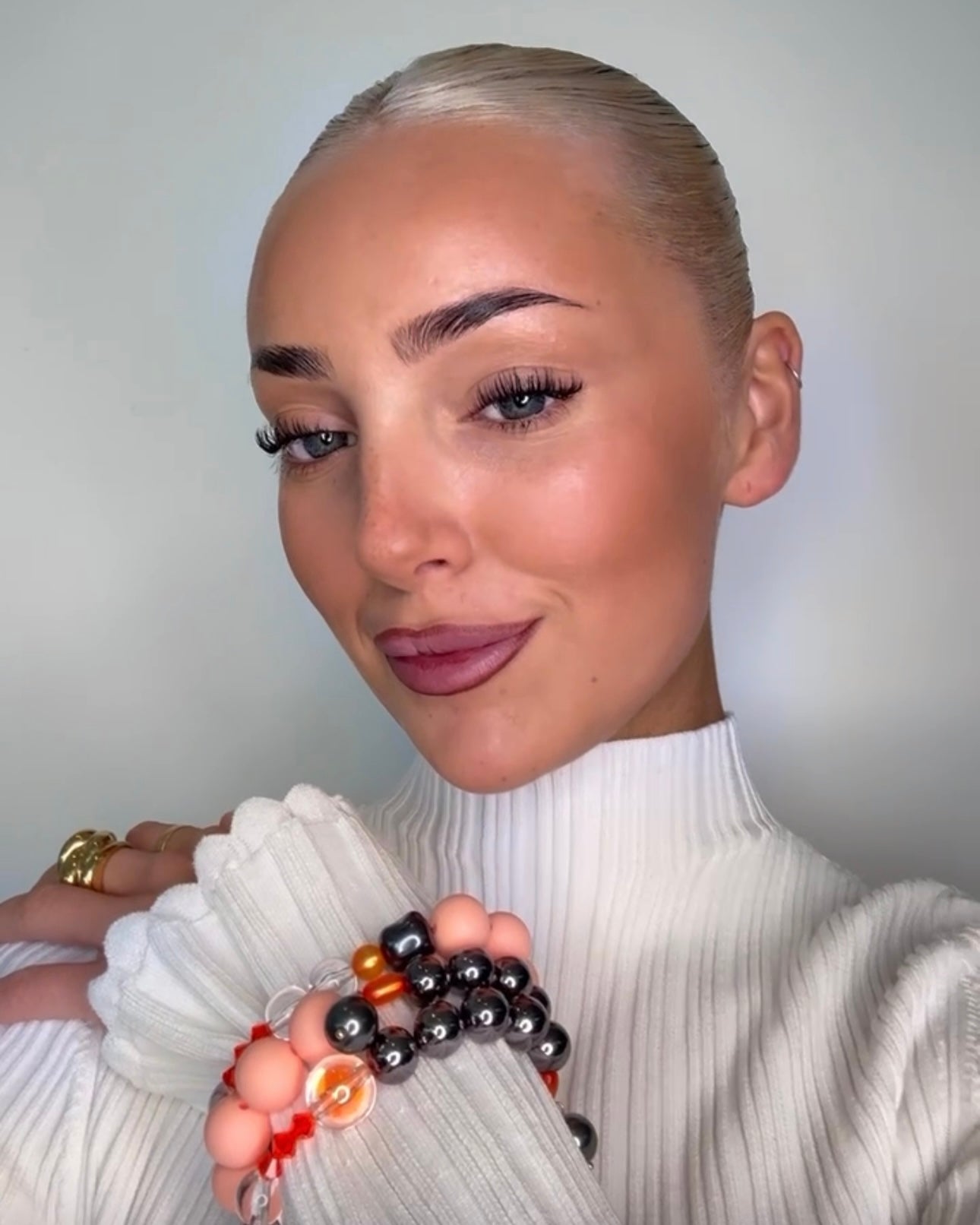 Lottie gloss peach, crystal + vintage beaded, drop crystal pearl charm bracelet