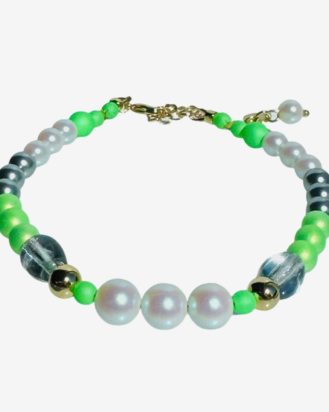 Green pea pearl crystal anklet