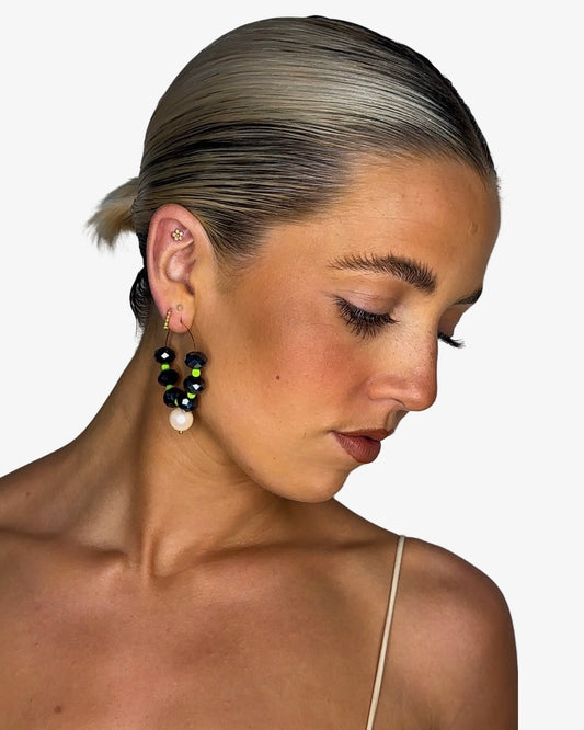 Jet magic + neon lime pearl drop hoops