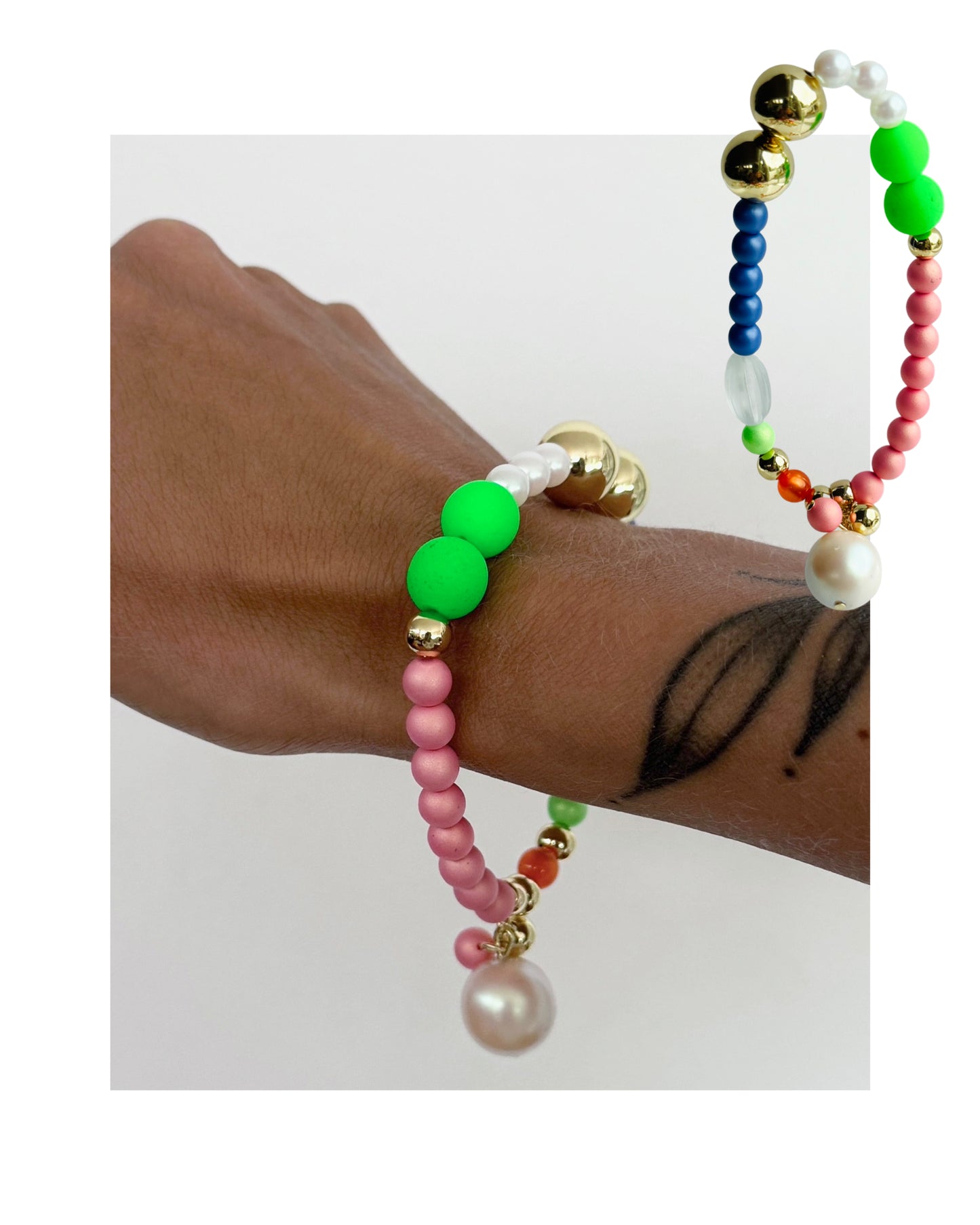 Rainbow princess green neon pop crystal pearl multi charm bracelet