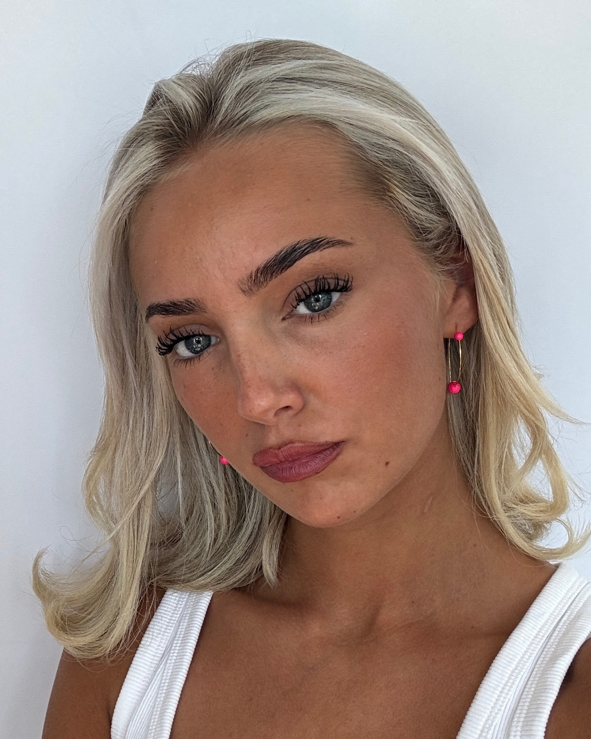 Dottie love gold filled neon pink pearl earrings