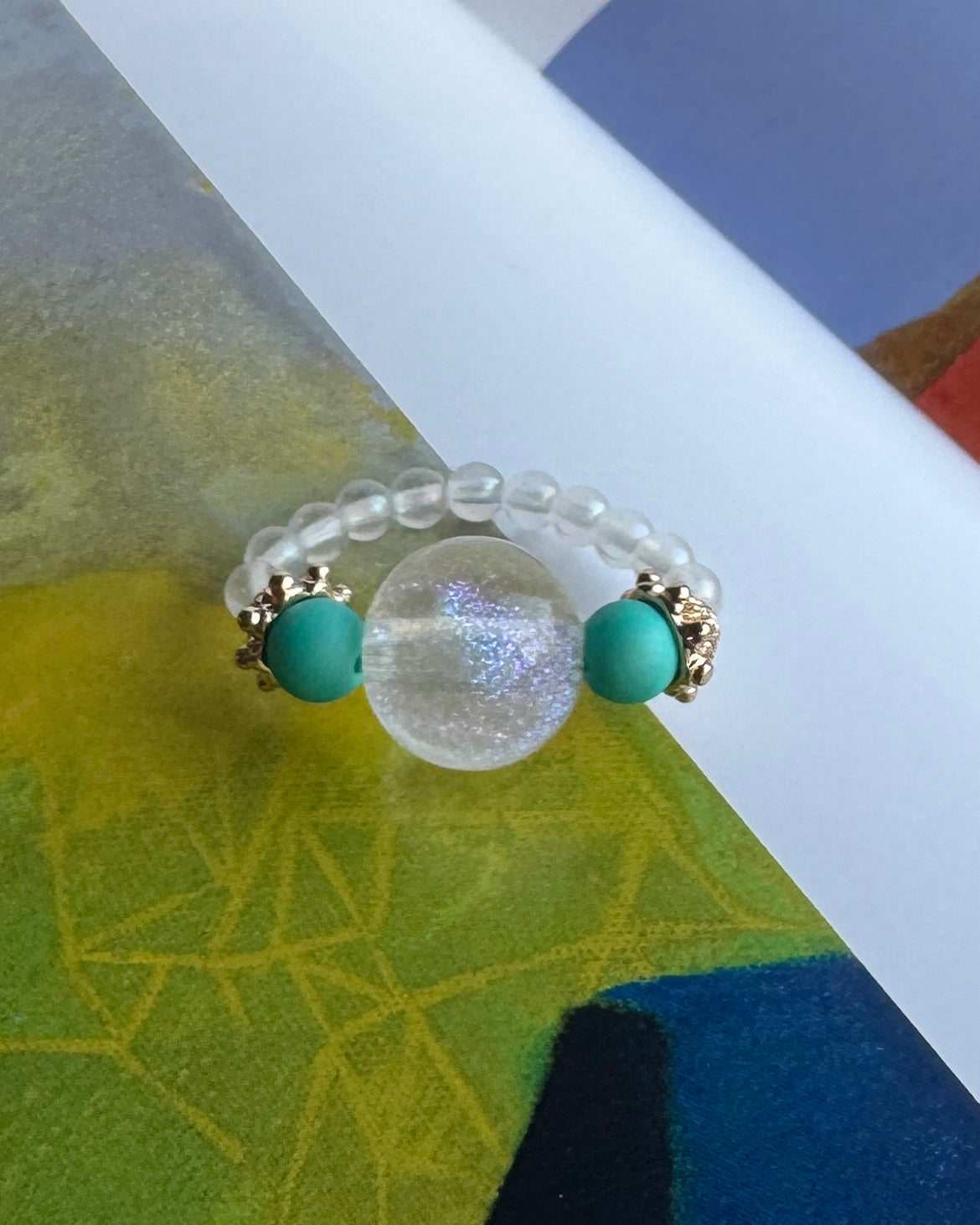 Dolly dot clear iced crystal + turquoise ring