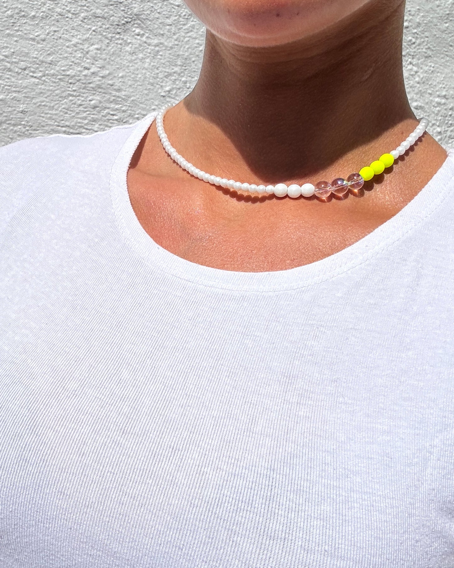 Snow White, neon yellow crystal beaded choker