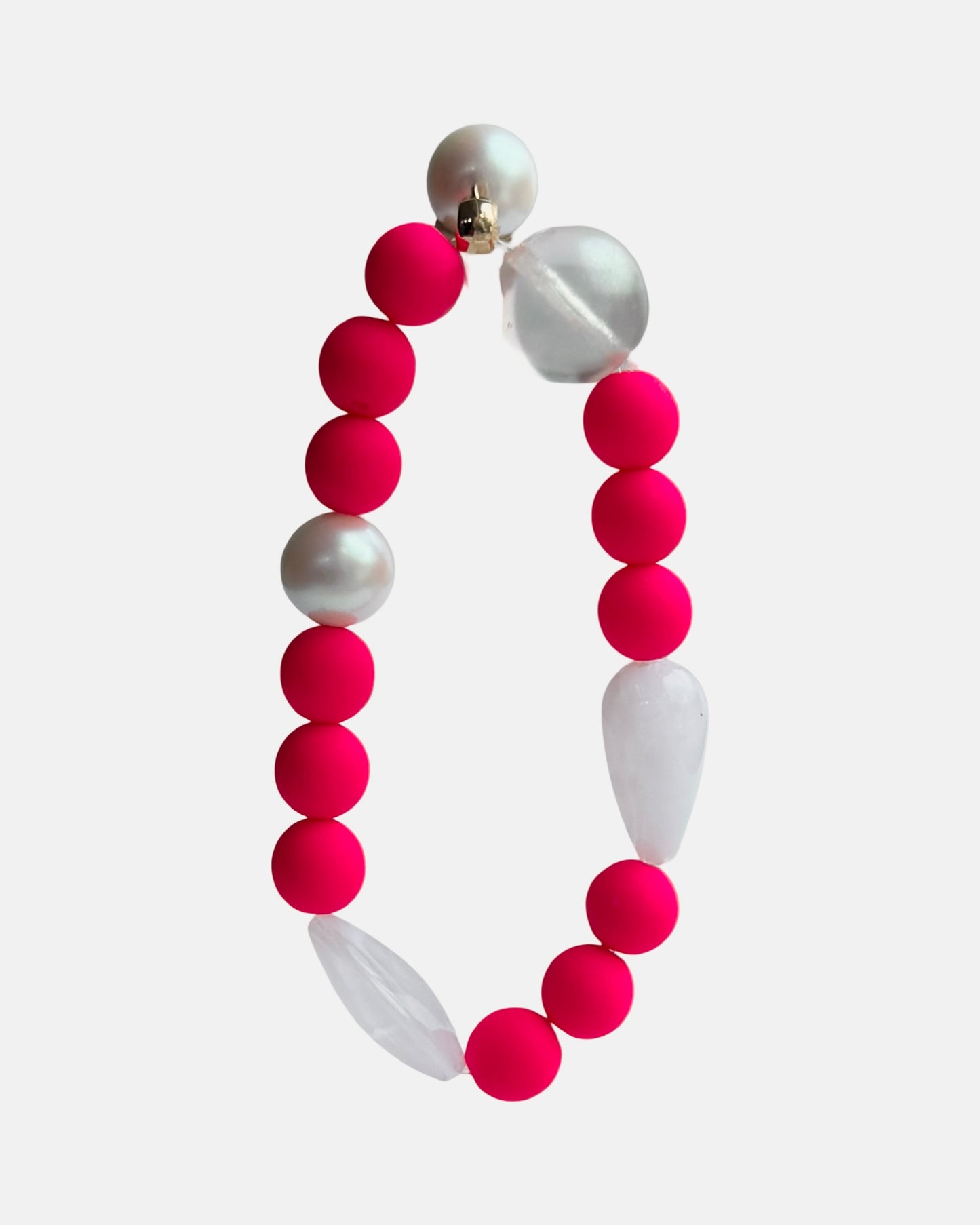 DAISY Dazzle neon pink crystal, crystal pearl, vintage beaded bracelet, gold pearl charm