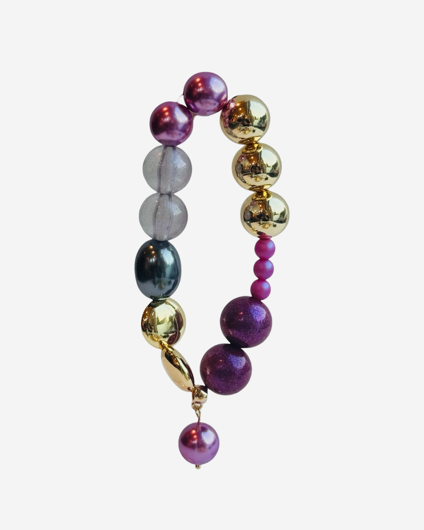 Velvetine Valentine grape crystal pearl gold beaded bracelet