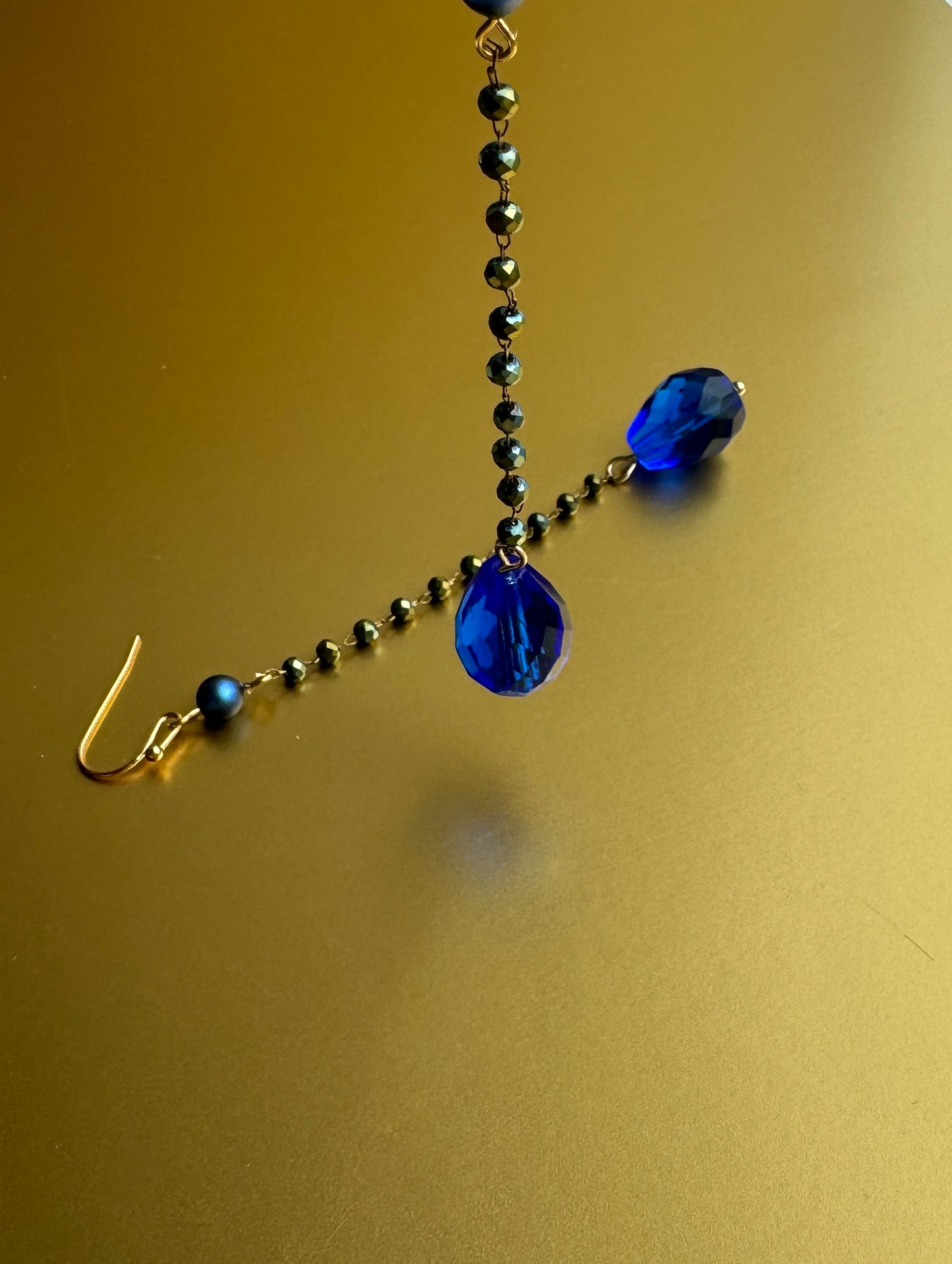 Maya long drop sapphire crystal earrings