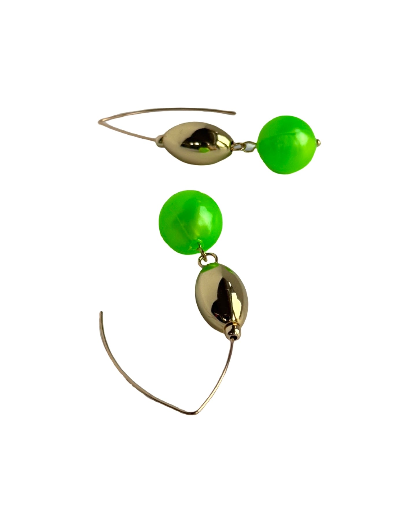 Elisa gold + vintage neon green beaded earrings
