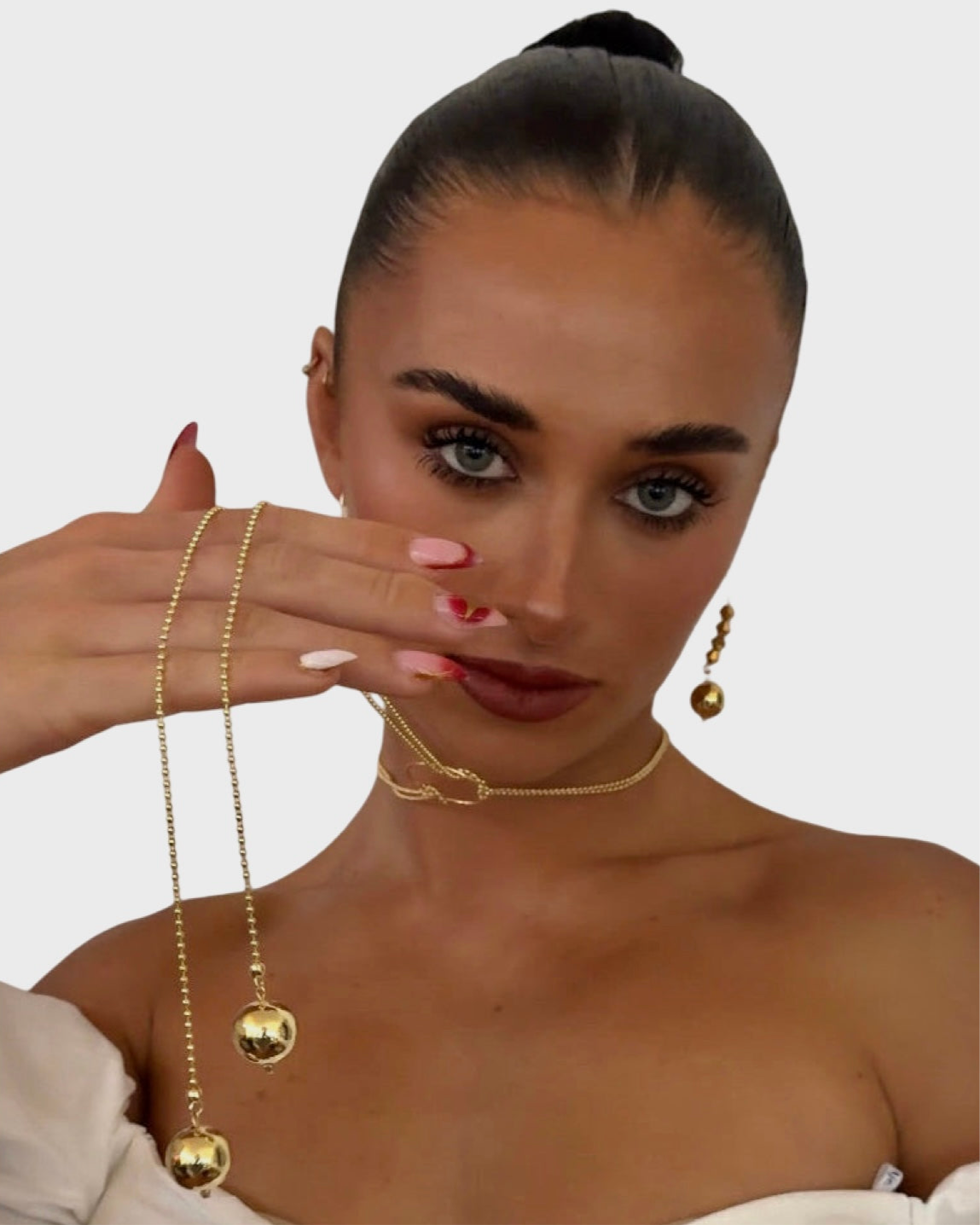 Octavia long gold wrap ball + chain multi wear necklace