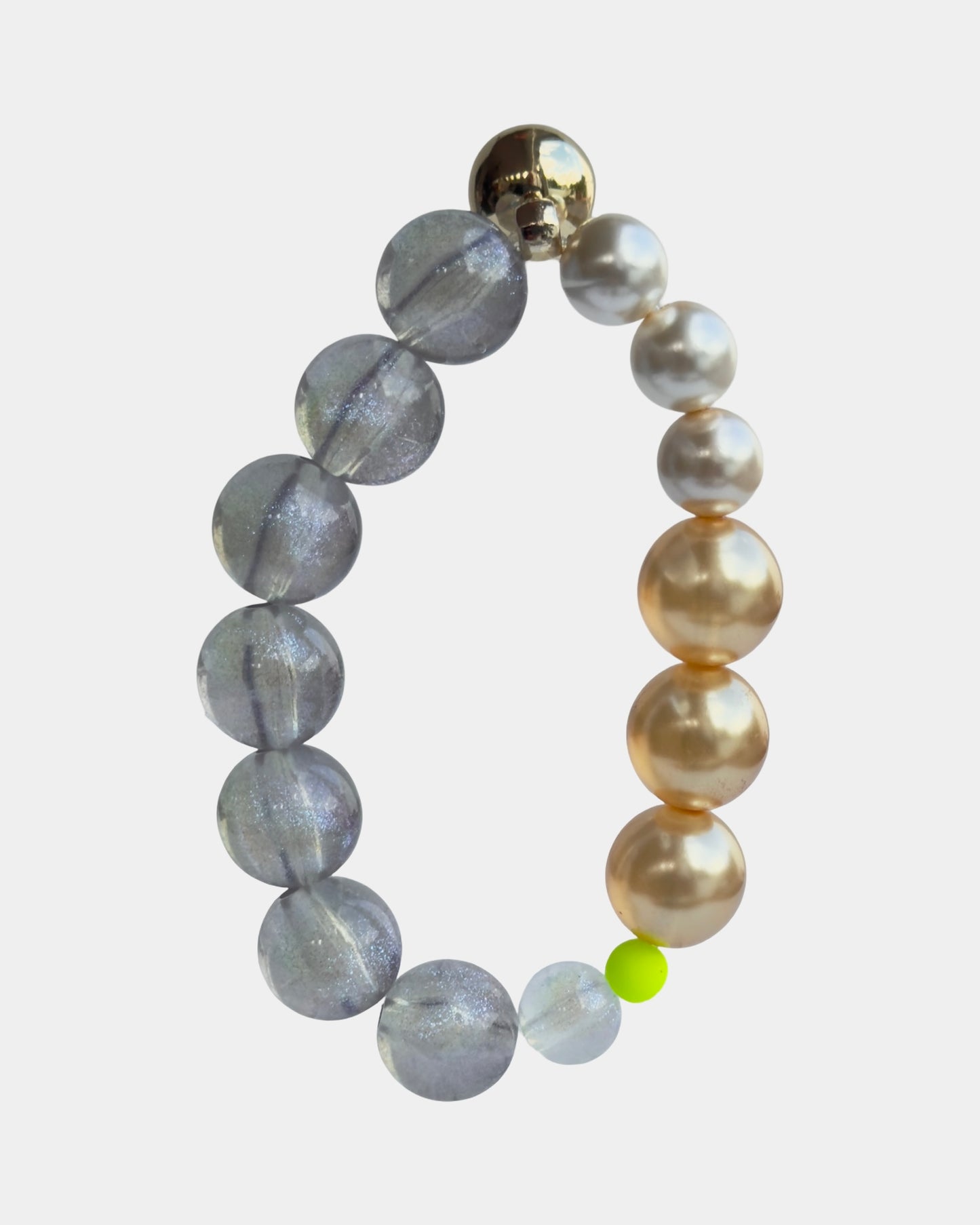Cherry bomb soft iridescent gold crystal,pearl beaded bracelet, gold filled drop charm