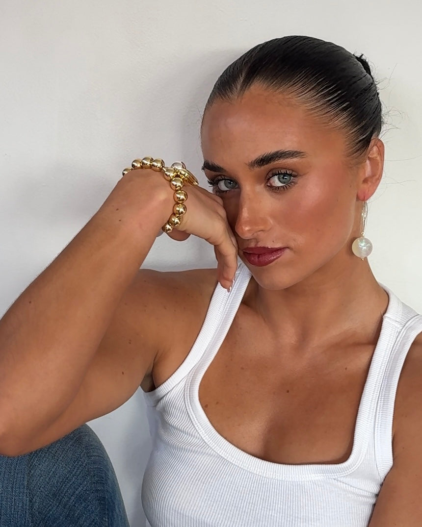 Sweetheart gold beaded bracelet drop heart + ball charms Ko