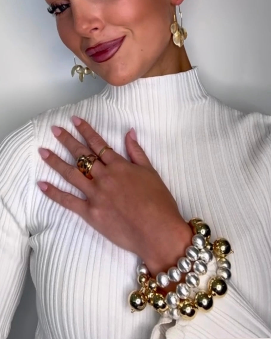 Pippa Pie Silver plated beaded bracelet, gold drop charm