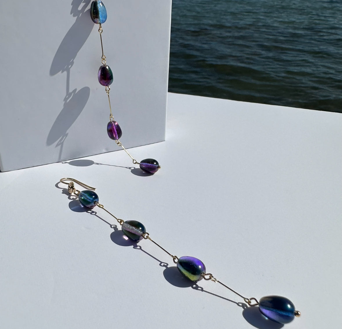 Double drop raindrop purple rain earrings