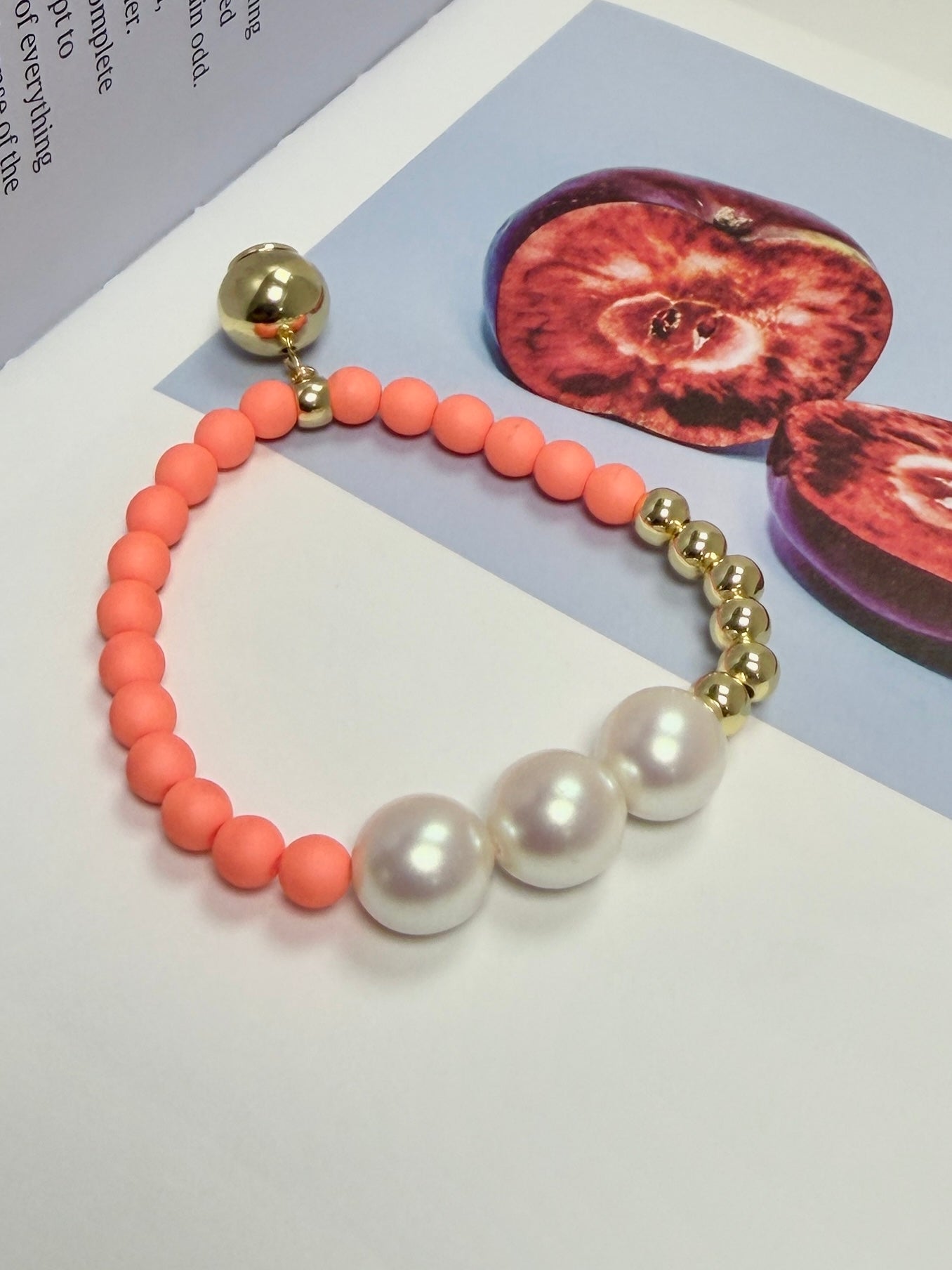 Babs butterfly Peach | crystal pearl + gold bracelet