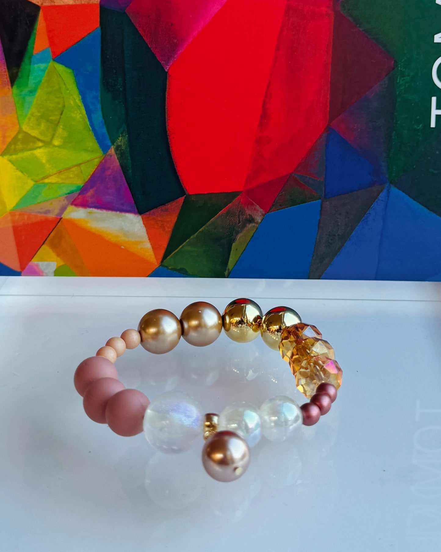 Mimi luxe sunset beaded bracelet, fro crystal pearl charm