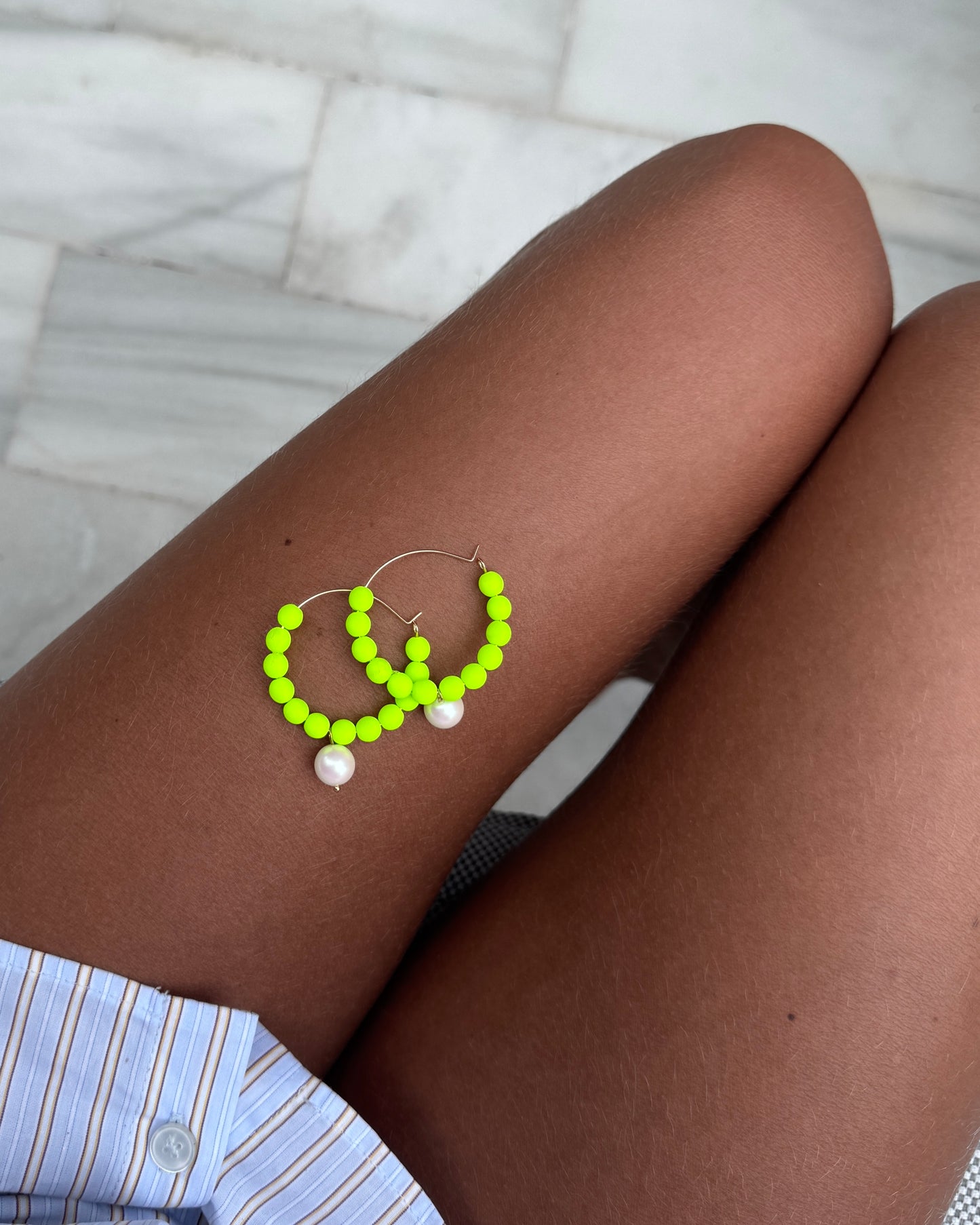 Candy Land lime + white crystal pearl drop hoops