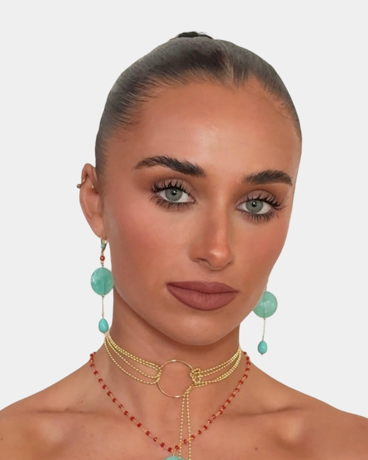 Lyra Aqua drop disc earrings