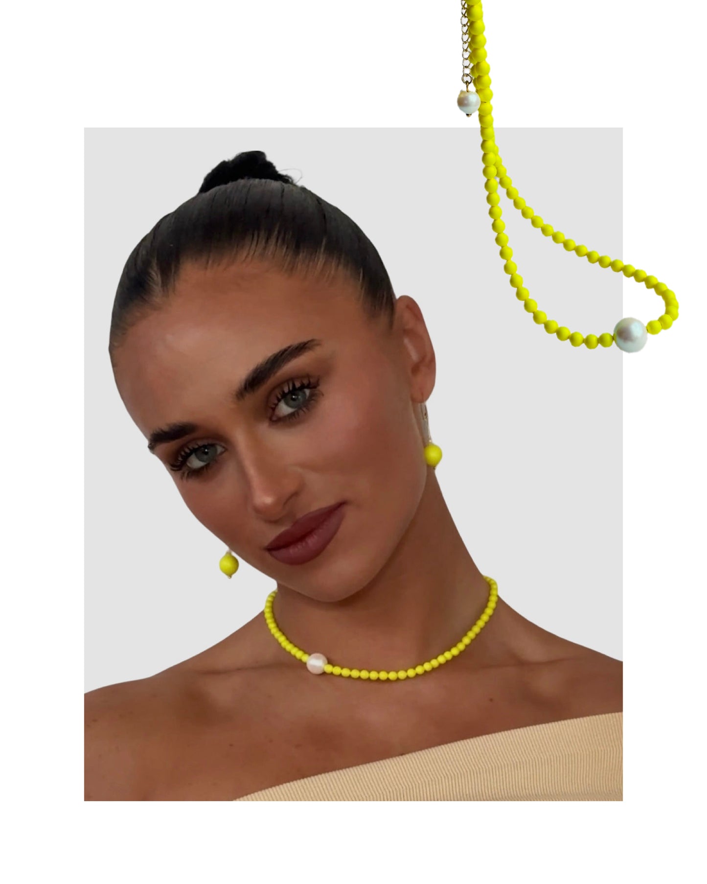 Gilda neon yellow crystal pearl necklace