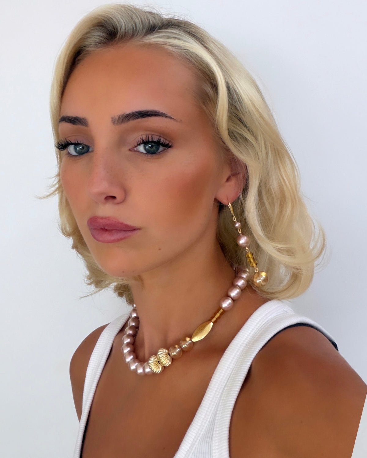 Miss Match Champagne Pink & Honey Drop Earrings