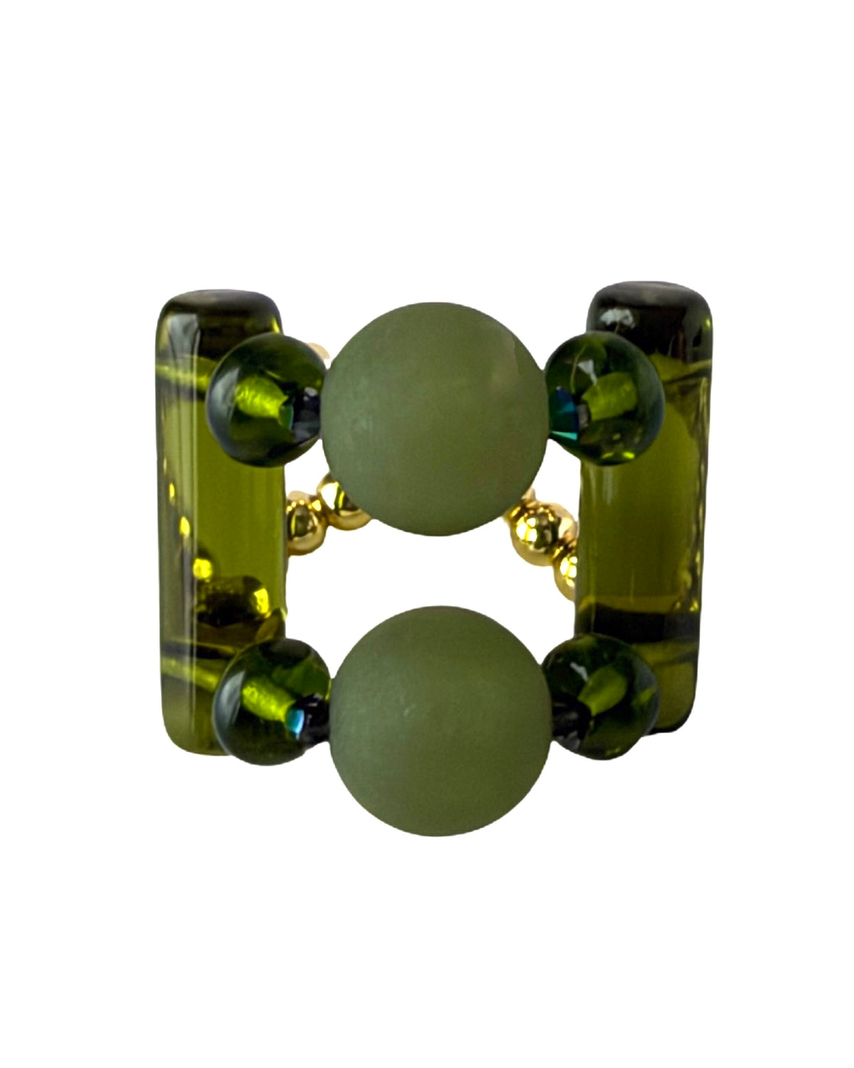 Double Trouble Olive Green Ring