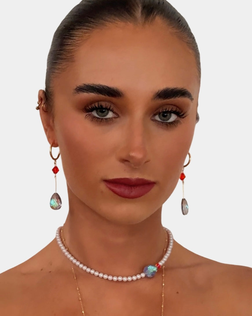 Glenda pink pearl + crystal necklace