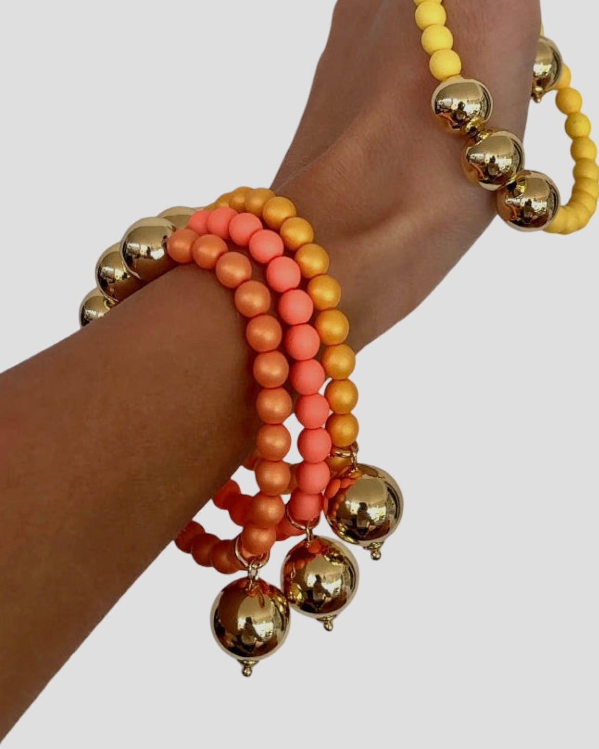 Betty boo peach crystal pearl gold beaded bracelet