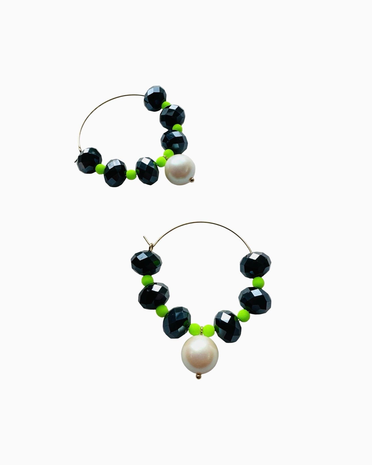 Jet magic + neon lime pearl drop hoops