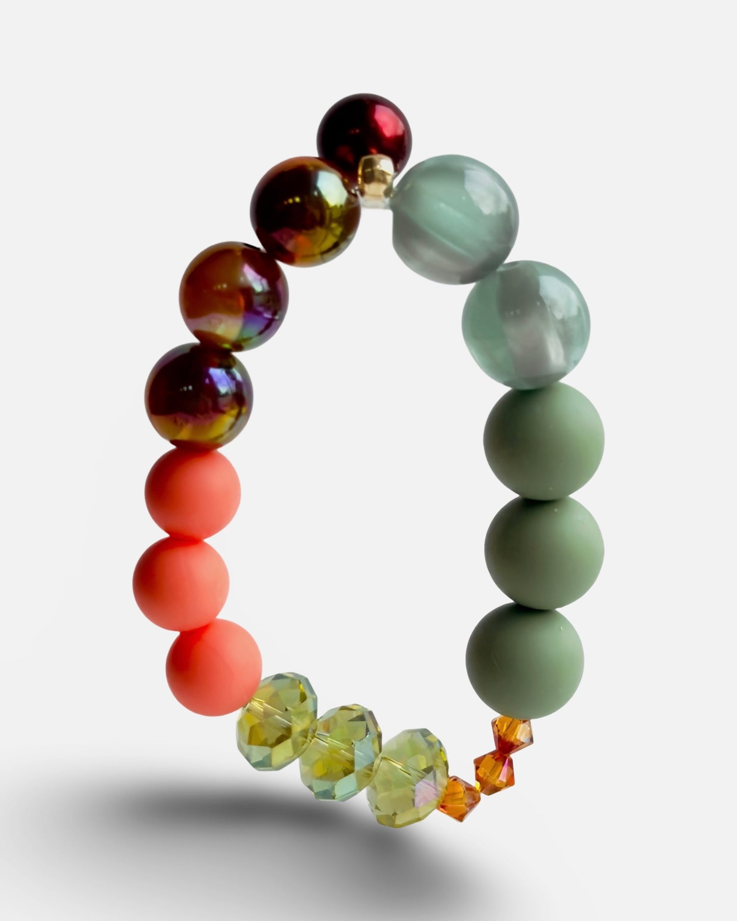 Lime zest, peach crunch, drop pearl beaded bracelet