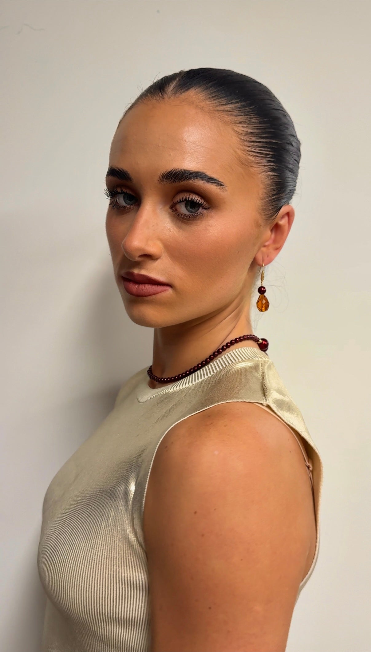 Kia Amber + burgundy drop earrings