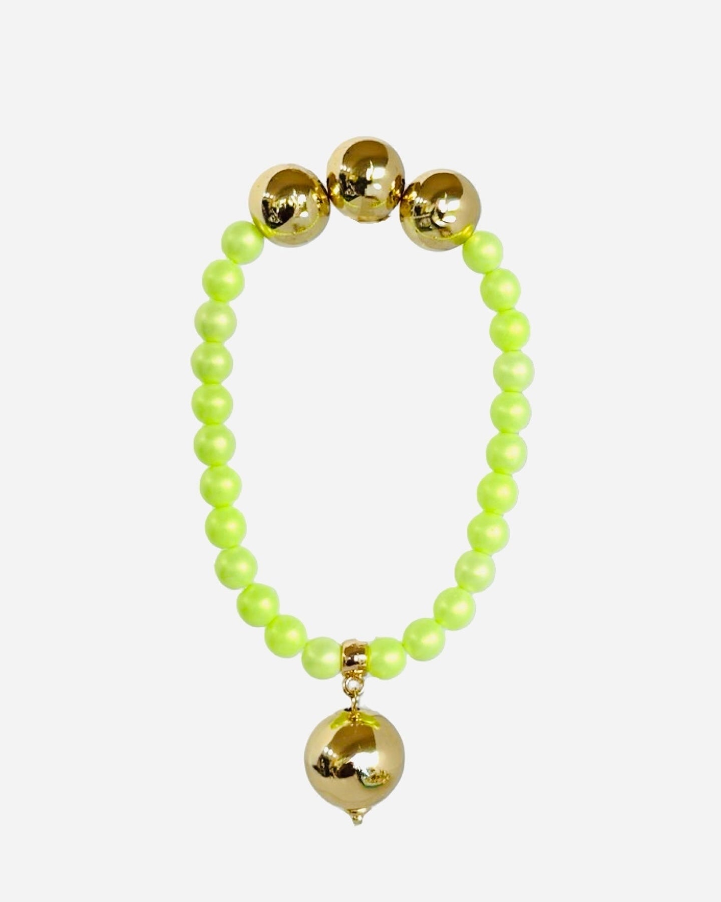 Betty Boo Lime iridescent crystal pearl + gold beaded bracelet