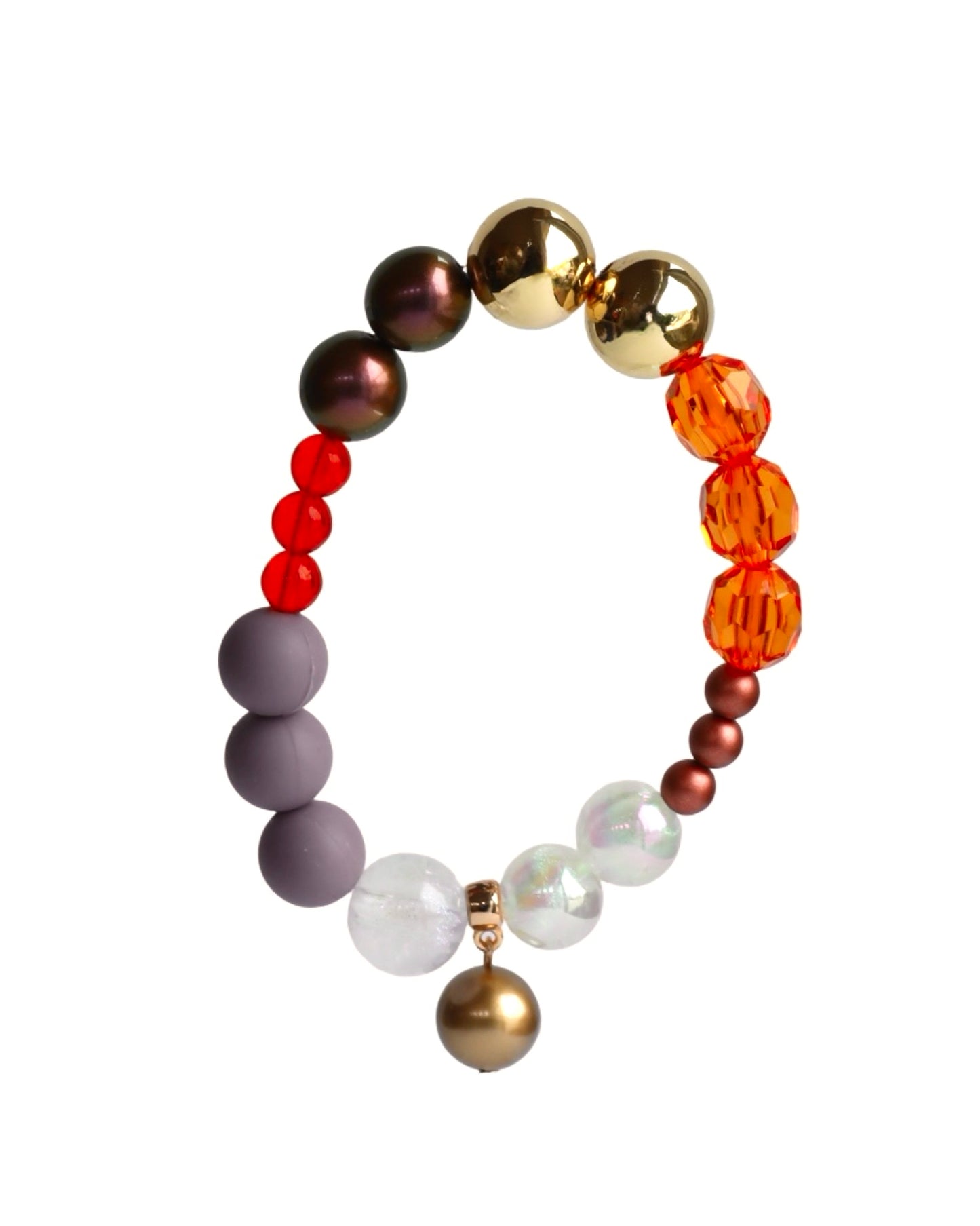 Smoky mauve + tangerine Mimi luxe crystal, lucite, gold + vintage beaded bracelet