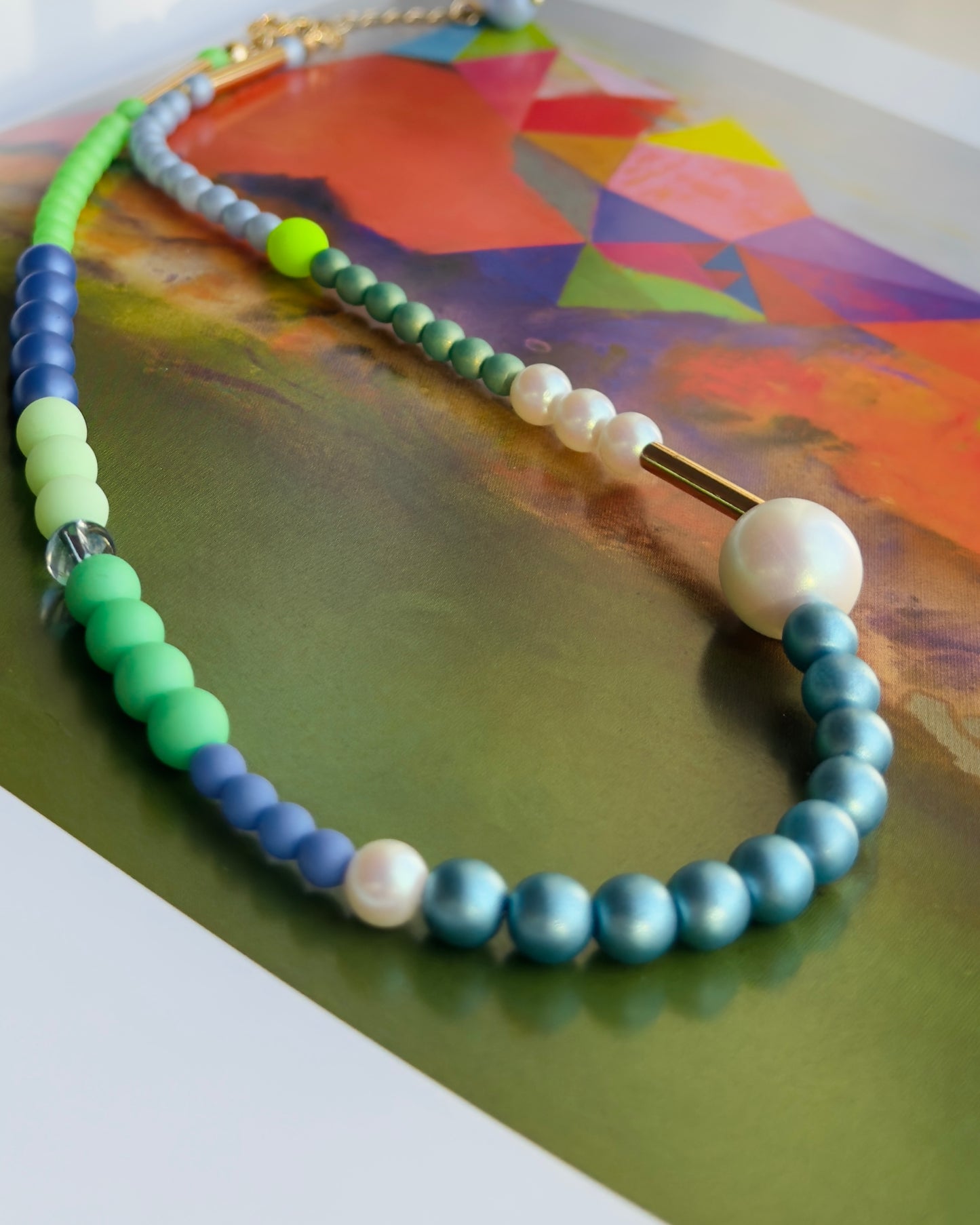Rainbow Sunday Caribbean Sea Pearl crystal necklace