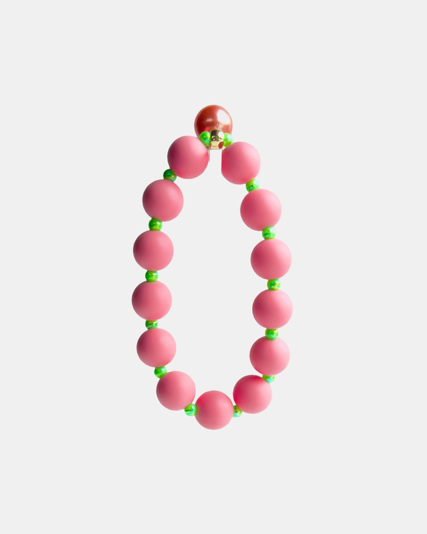 Beau bracelet in pink + neon green, coral pink pearl charm