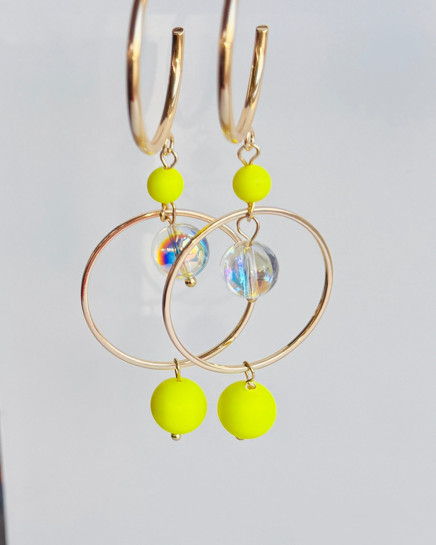Suki neon yellow pop crystal drop hoops