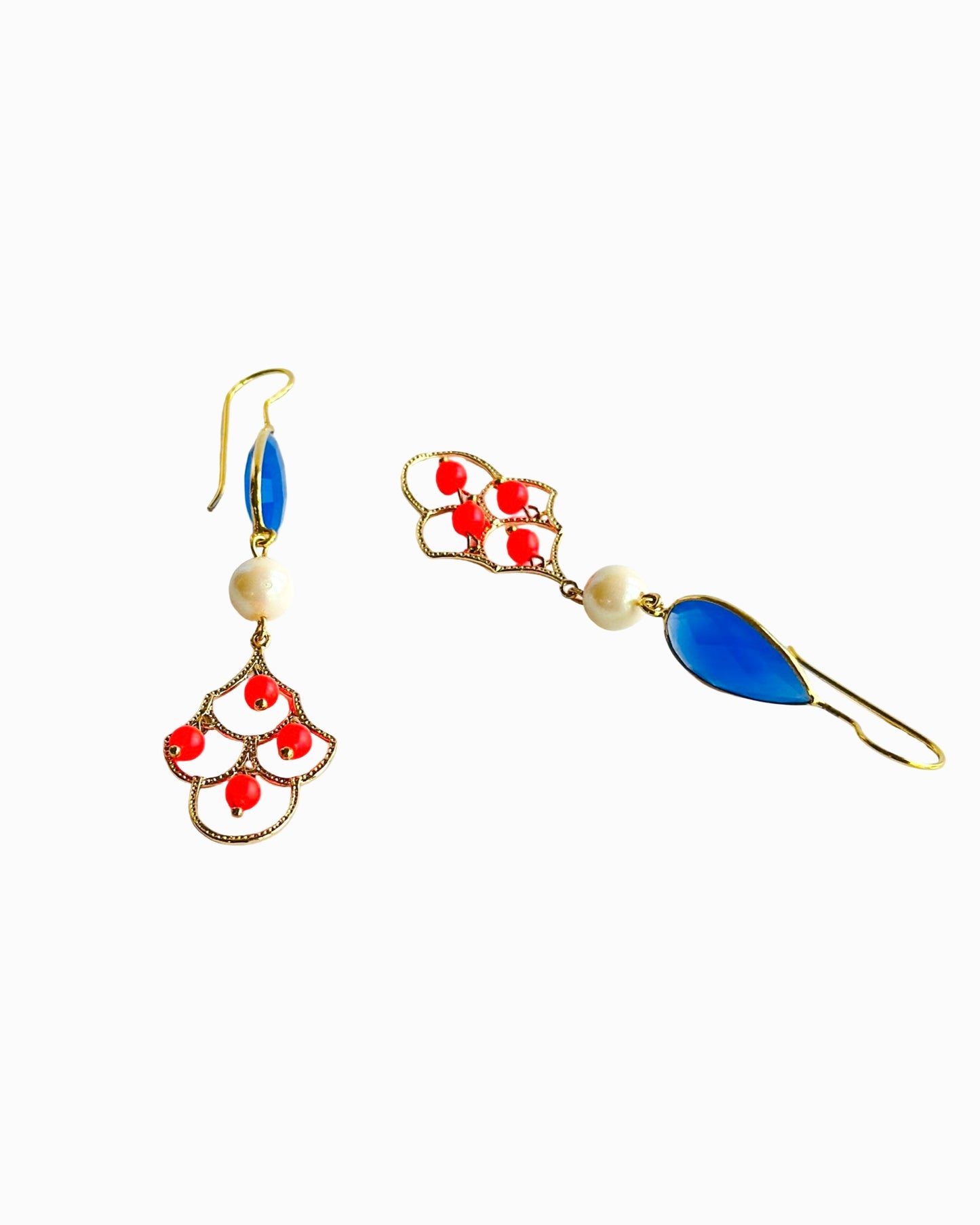 Daska drop filigree earrings in royal blue + neon red