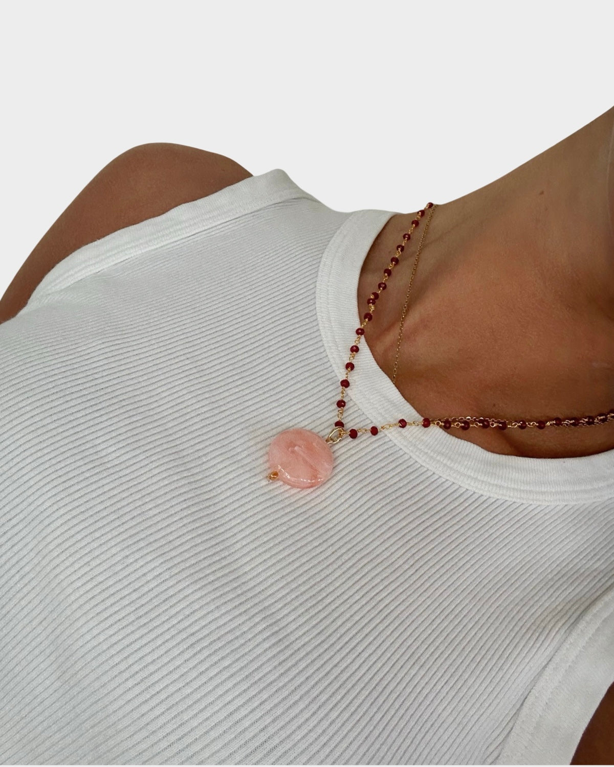 Symi | Garnet Crystal & Peach Pendant Necklace