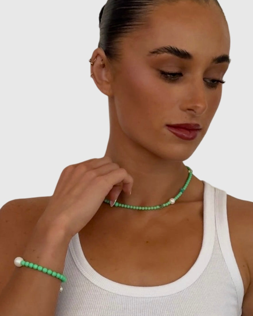 Sherbet drop bright french green crystal pearl chocker