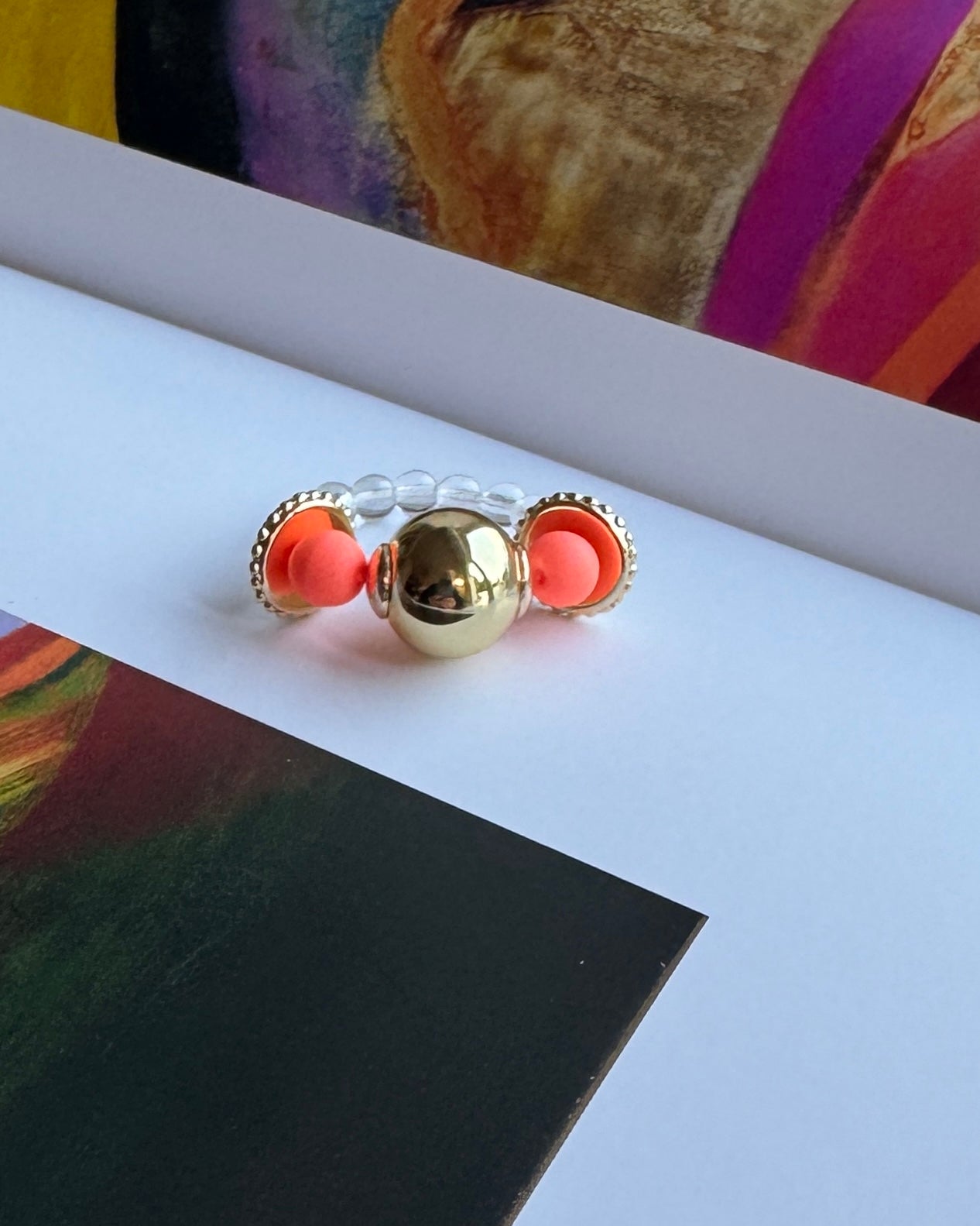 Popsie pie peach Melba gold crystal ring