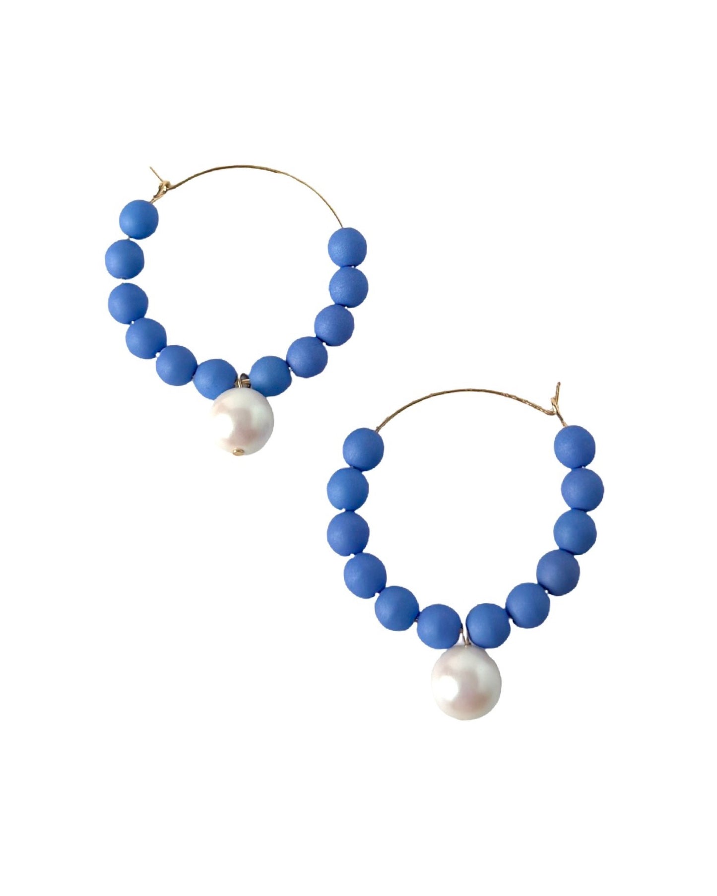 Candy Land cornflower blue Crystal pearl hoop earrings