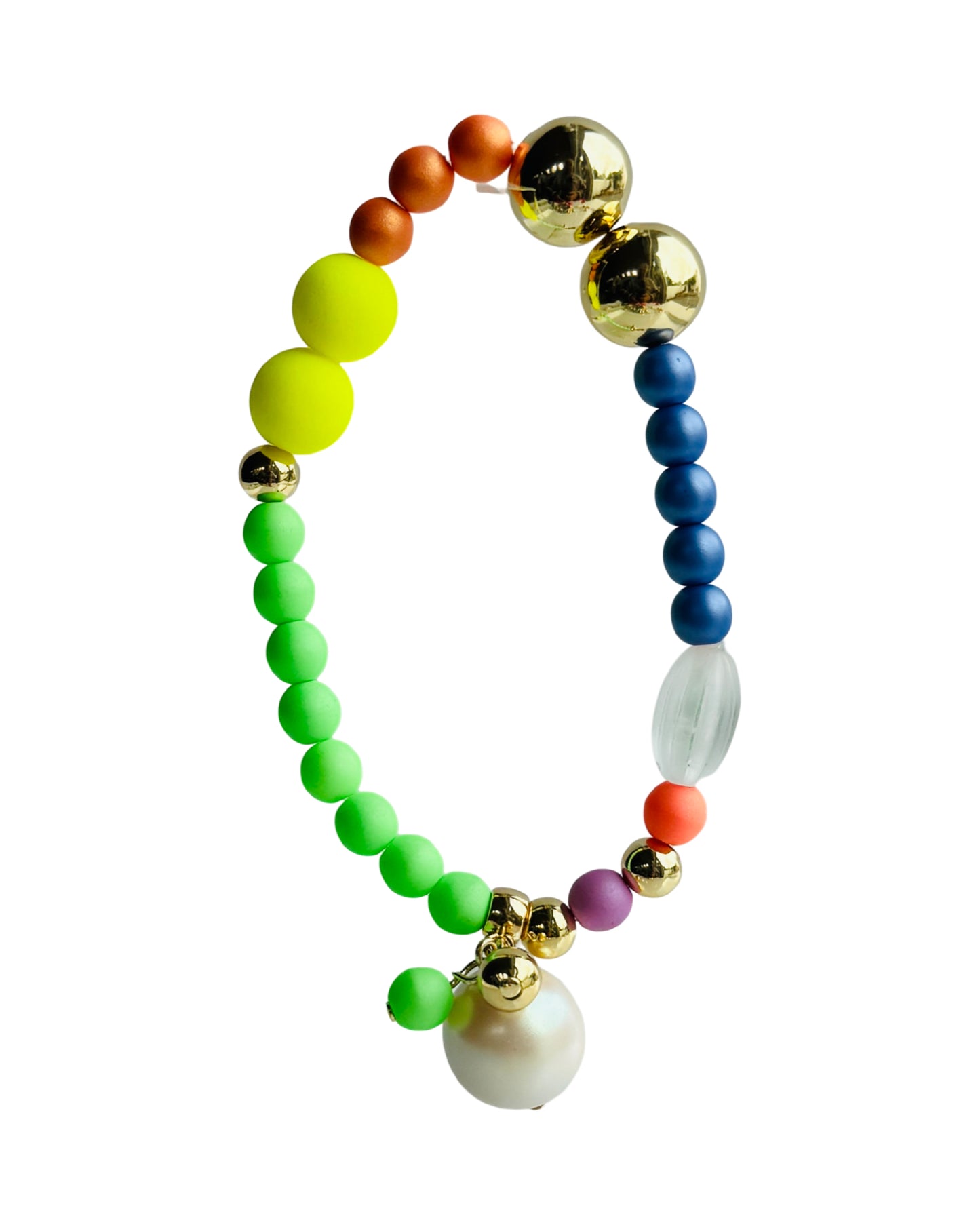 Rainbow princess Neon yellow pop crystal pearl bracelet