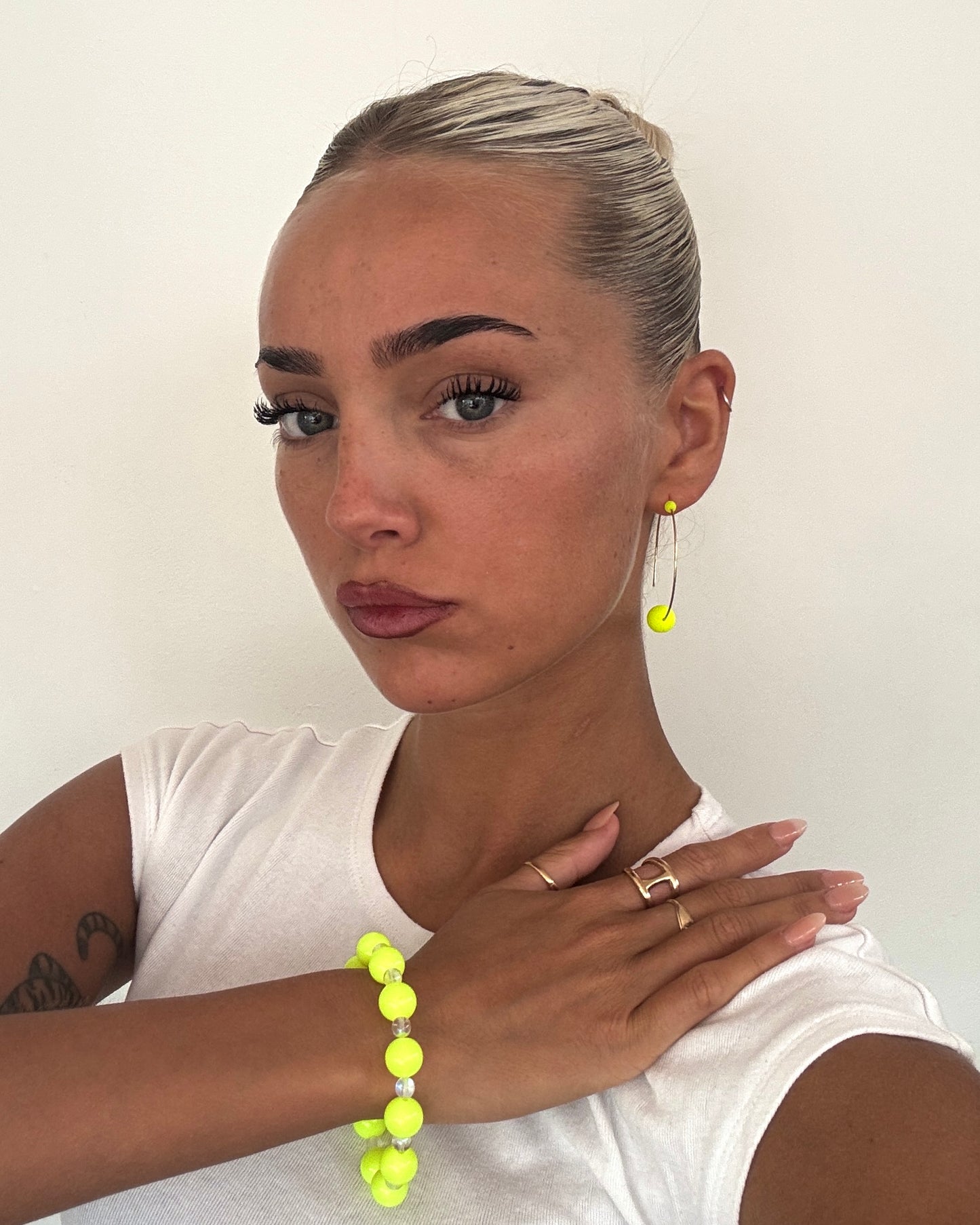 Trixie Lou neon yellow crystal gold hoops