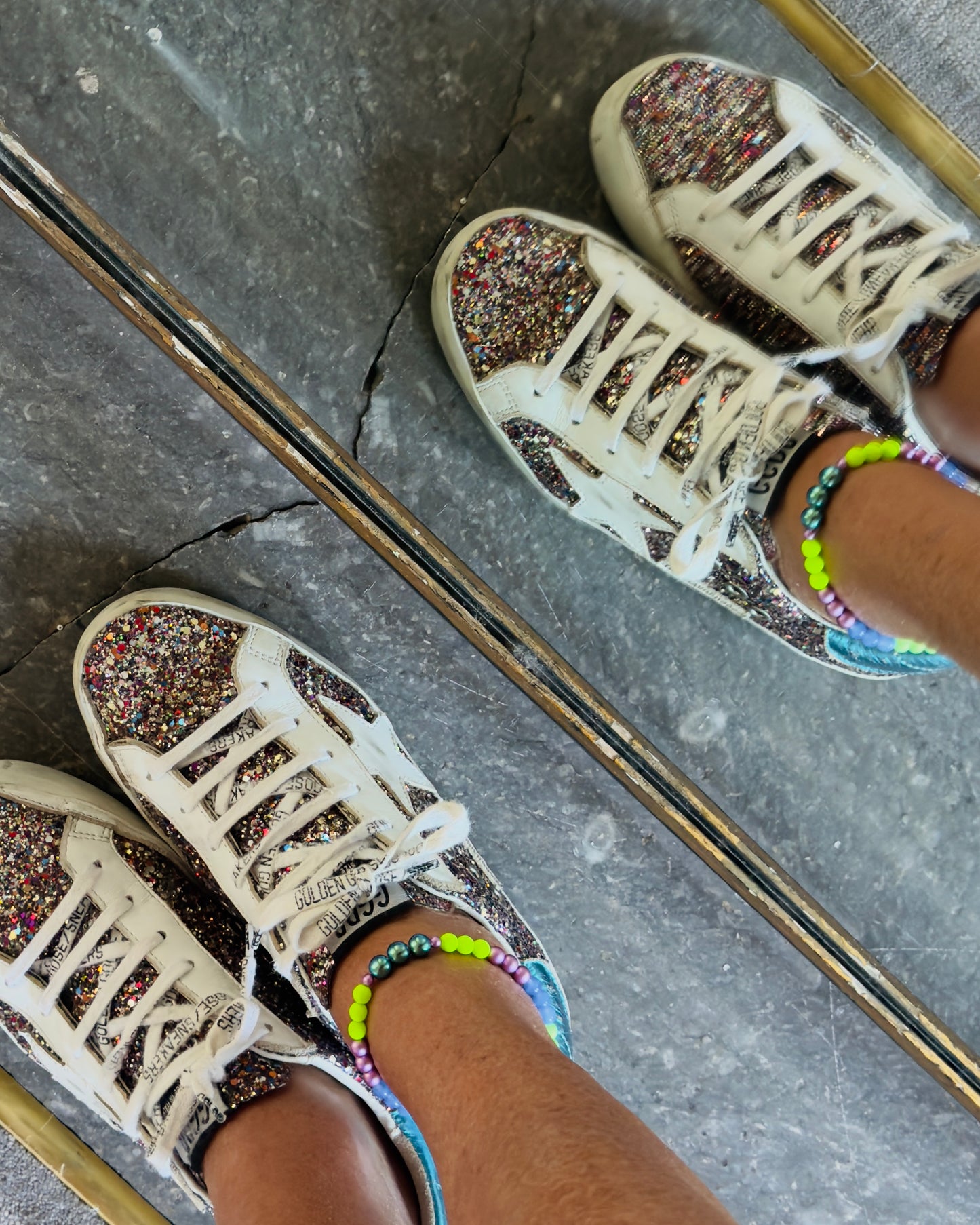 Zaza bloom neon green crystal pearl anklet