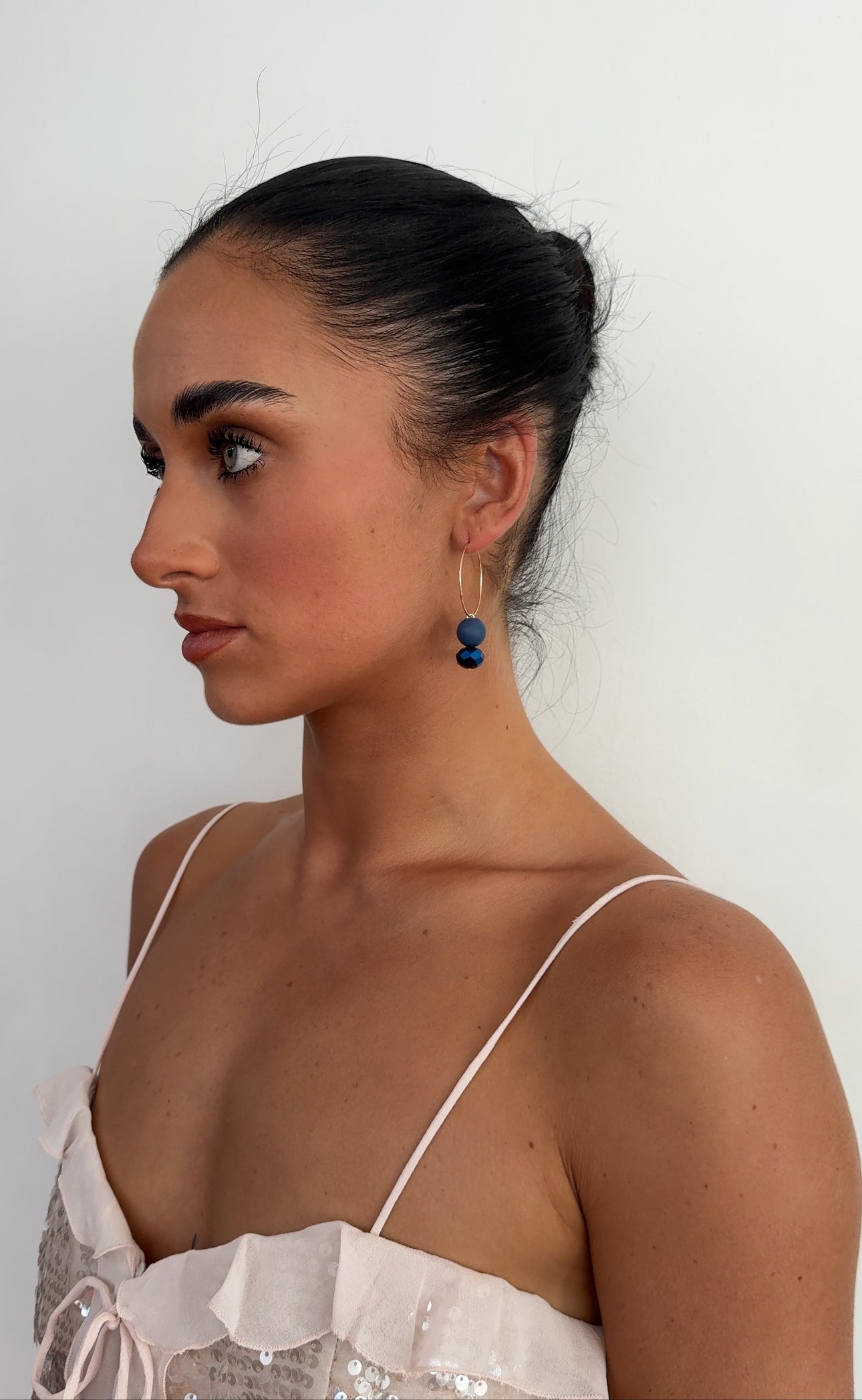 Navy marshmallow magic drop earrings