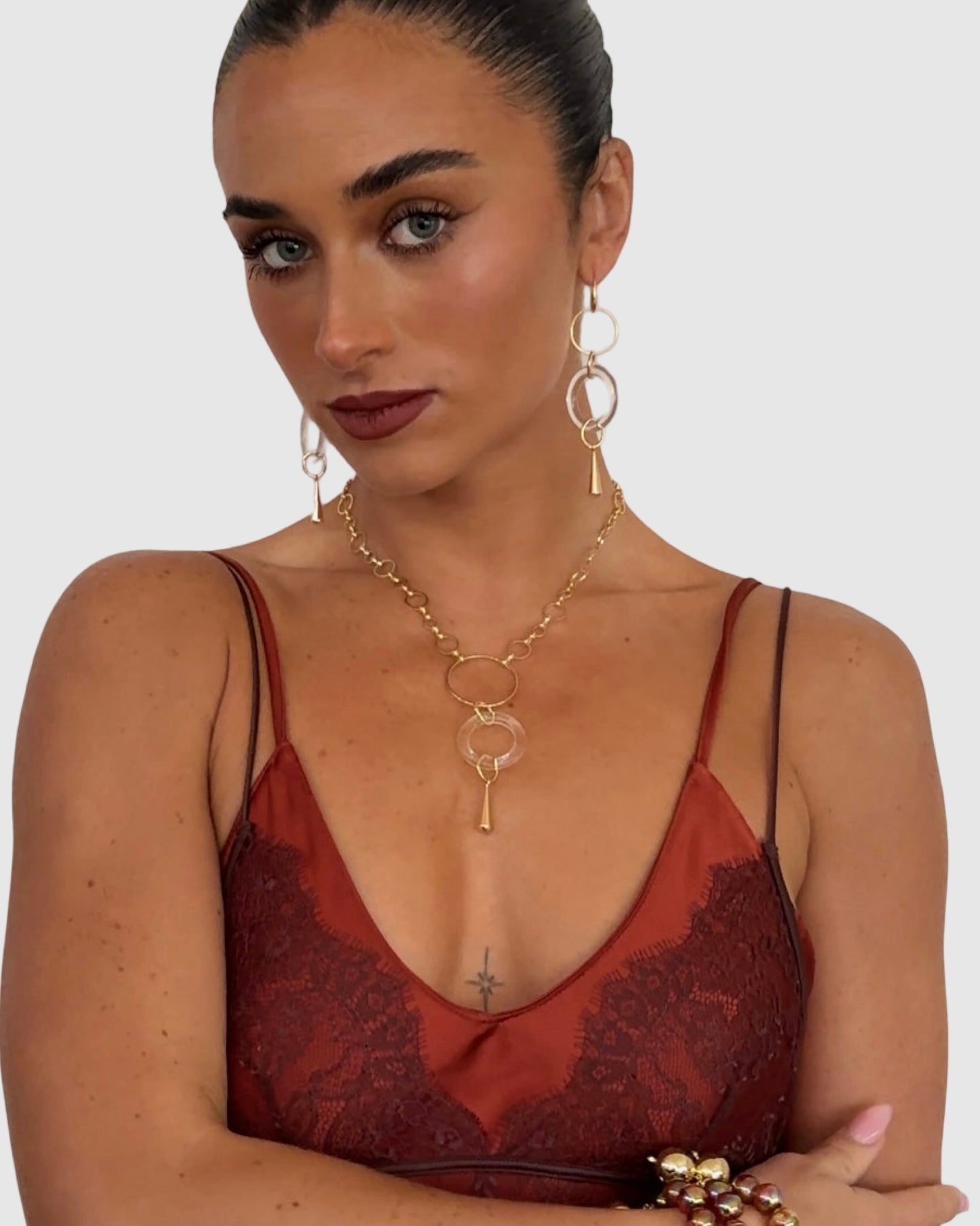 Halston vintage lucite + gold long drop earrings