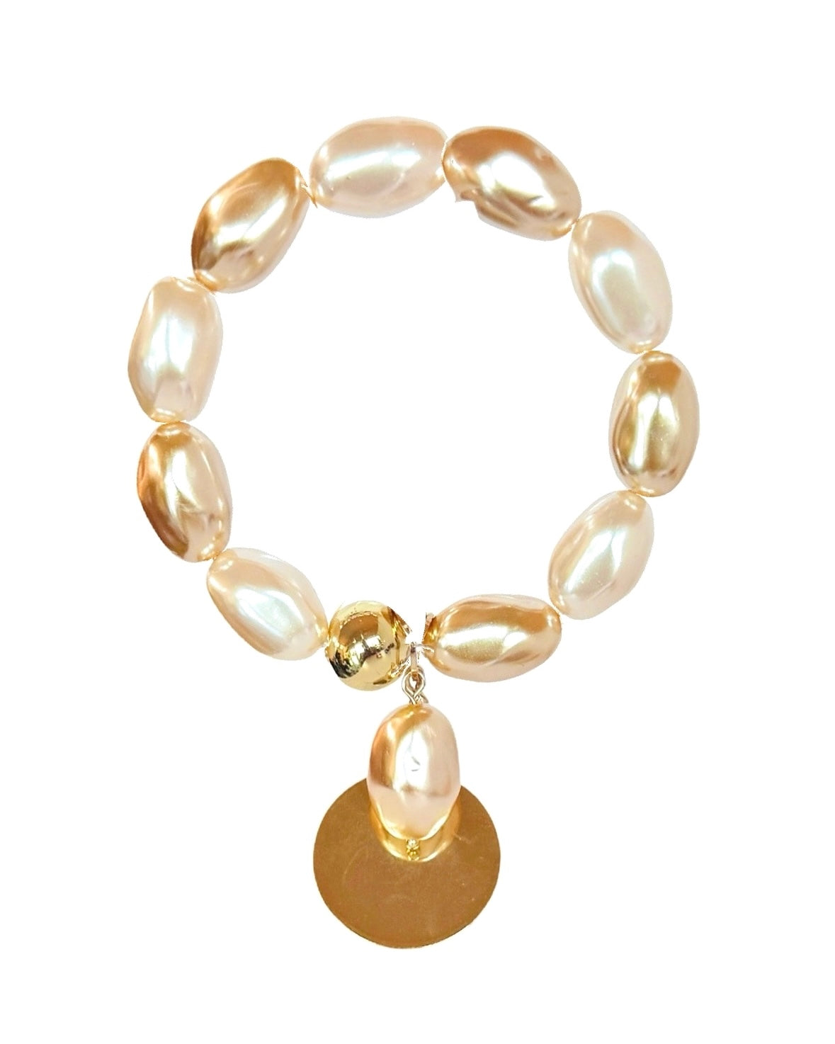 Sevda loved up gold disc + vintage charm vintage lucite Japanese pearl bracelet