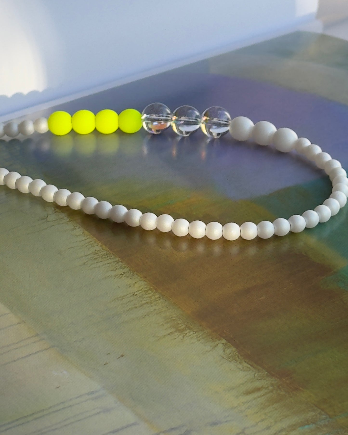 Snow White, neon yellow crystal beaded choker