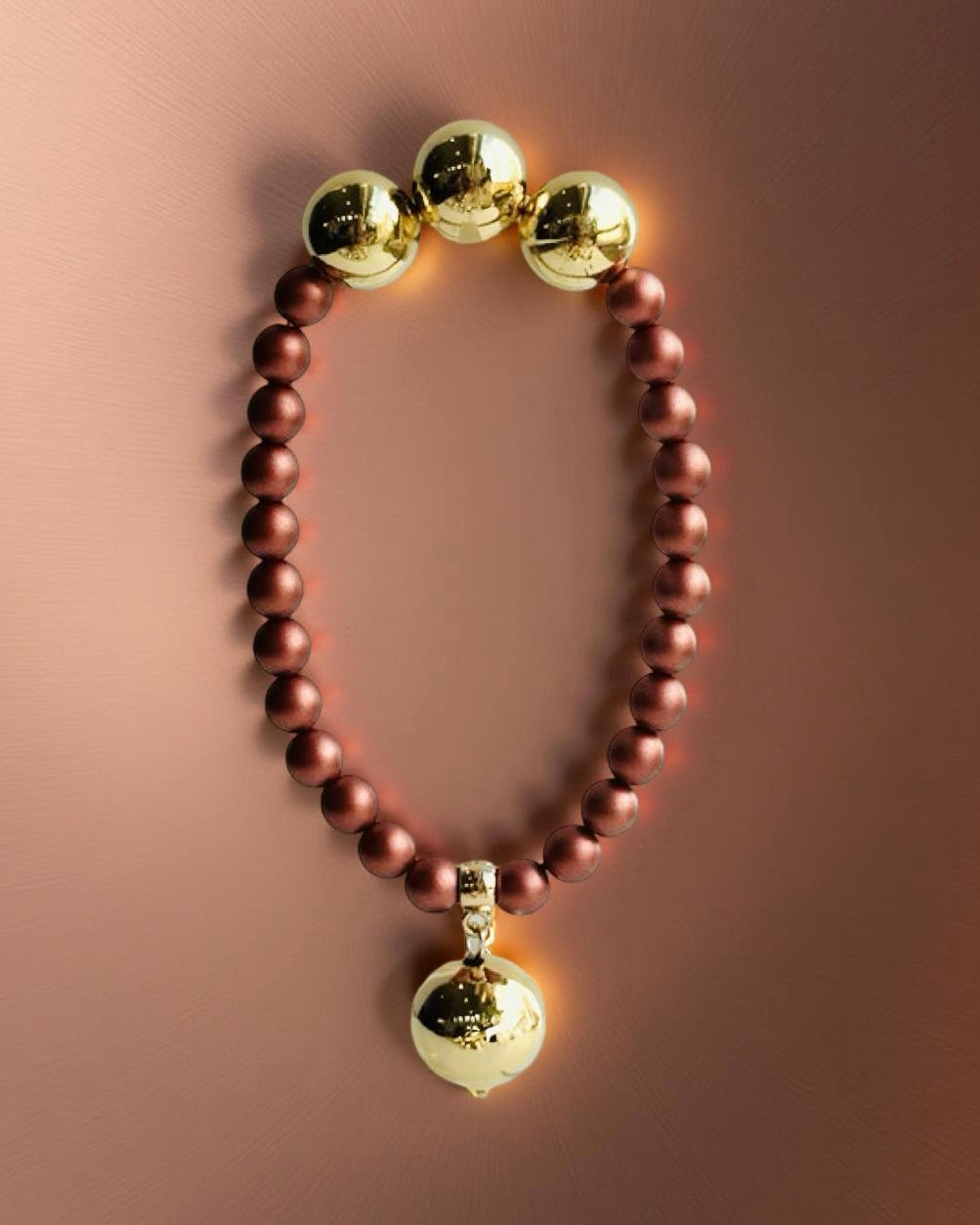 Betty boo burgundy crystal pearl + gold beaded charm bracelet