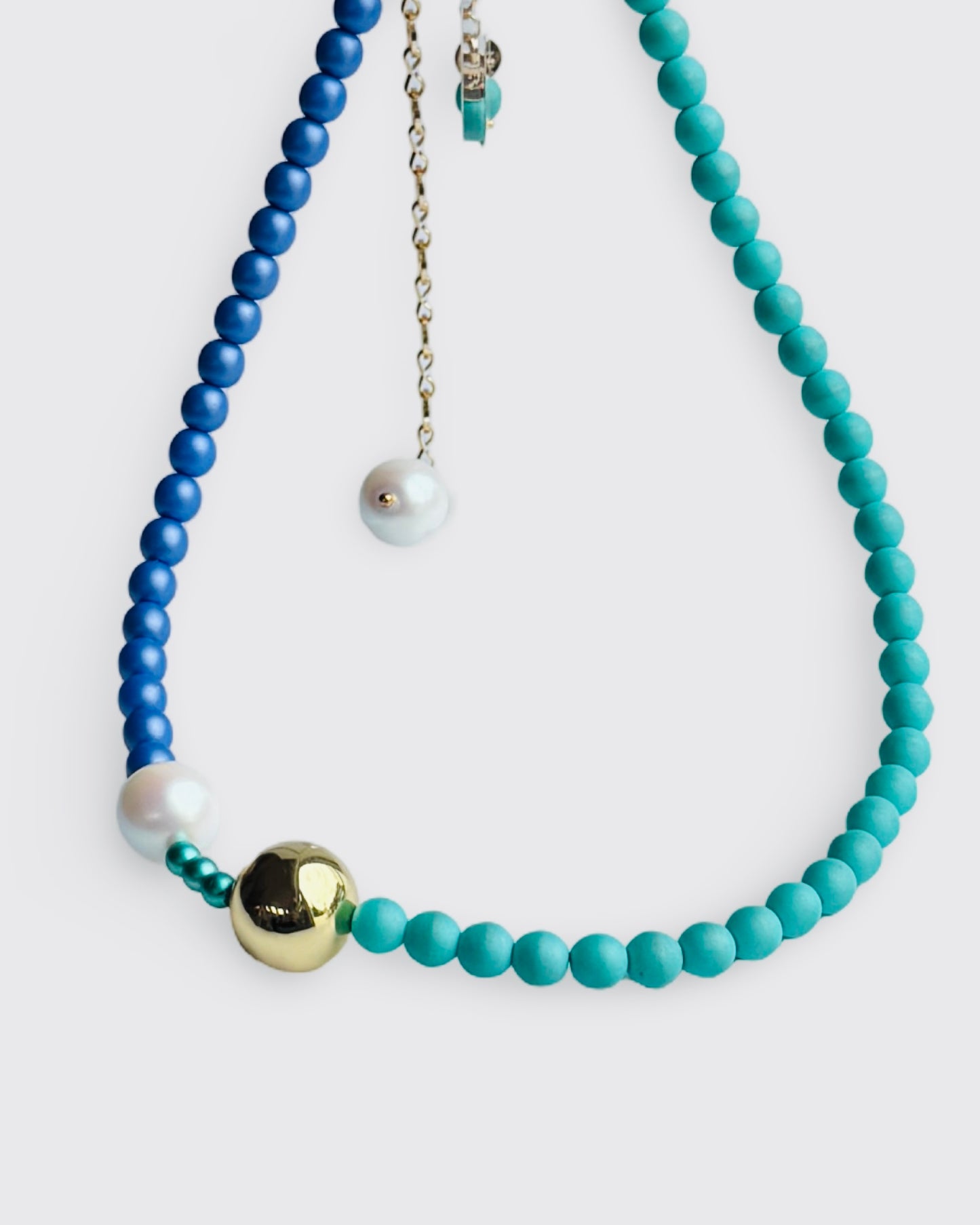 Petallic blue ocean crystal gold multi wear necklace