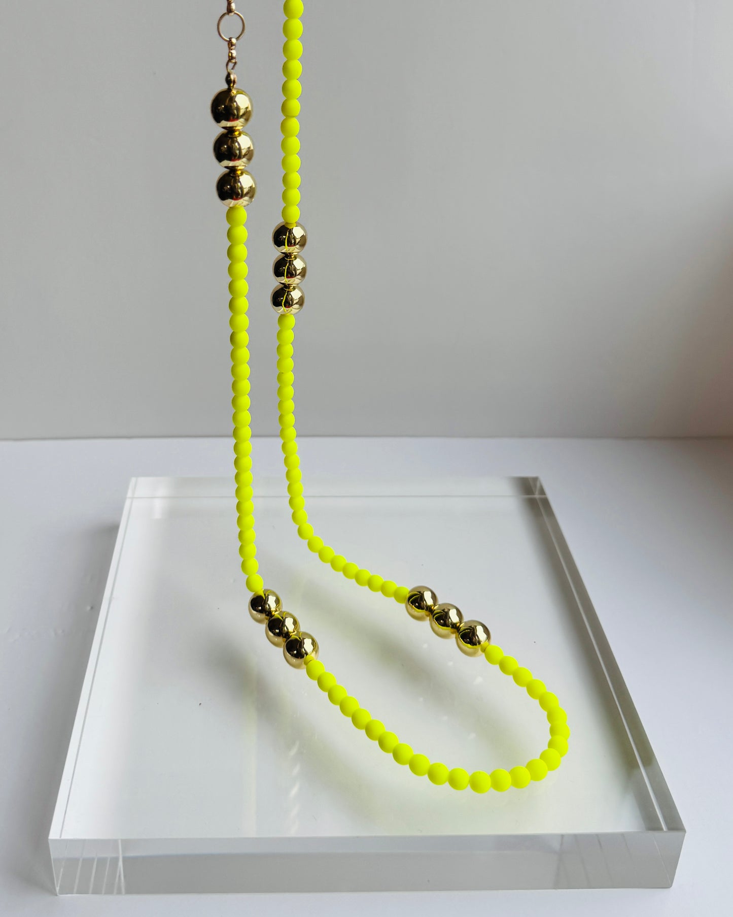 Barberella shocking yellow, gold long wrap multi wear necklace