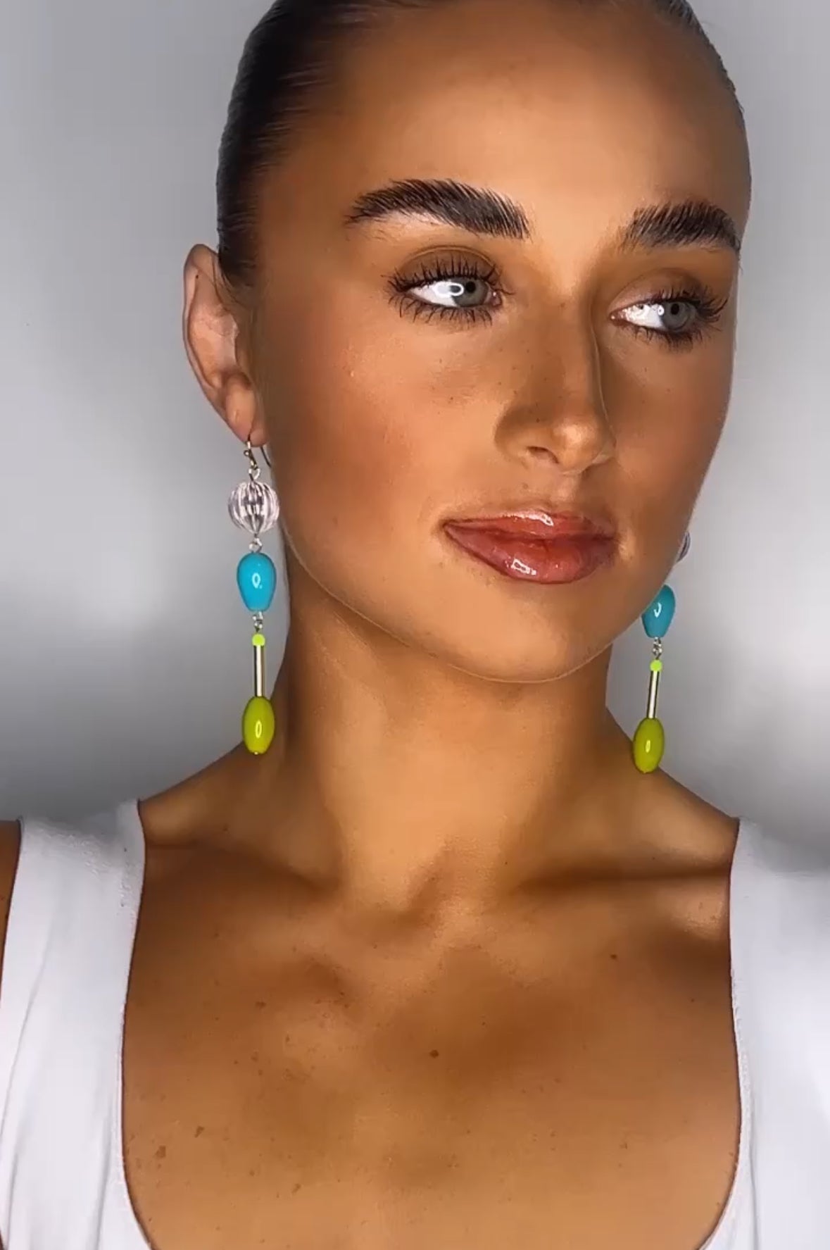 Pila Turquoise, green + vintage iridescent drop earrings