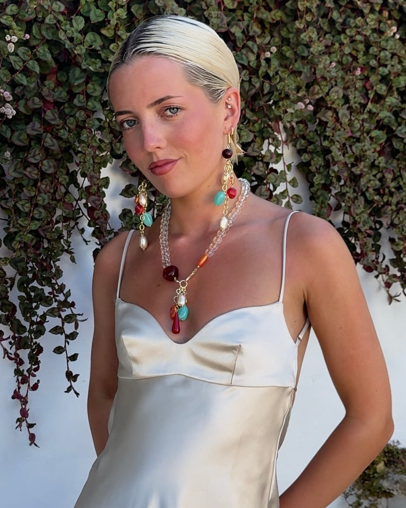 Annika red drop vintage charm drop necklace